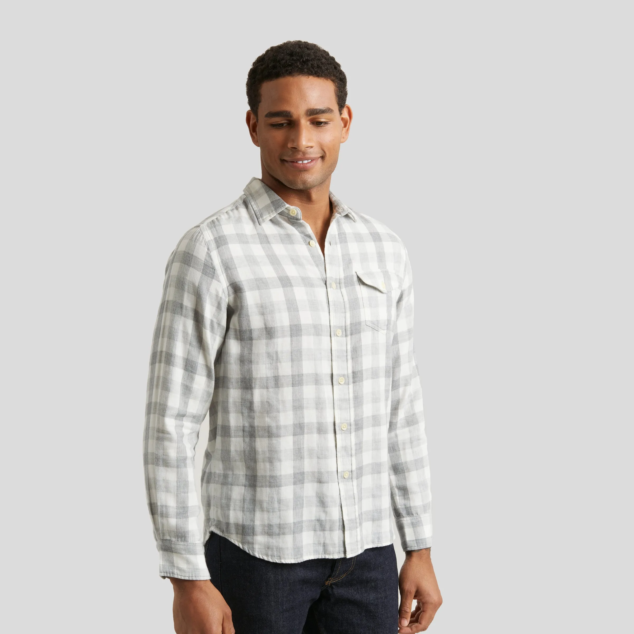 Durham Double Cloth Shirt - Heather Gray Gingham Daily Outfit Style Comfy Apparel