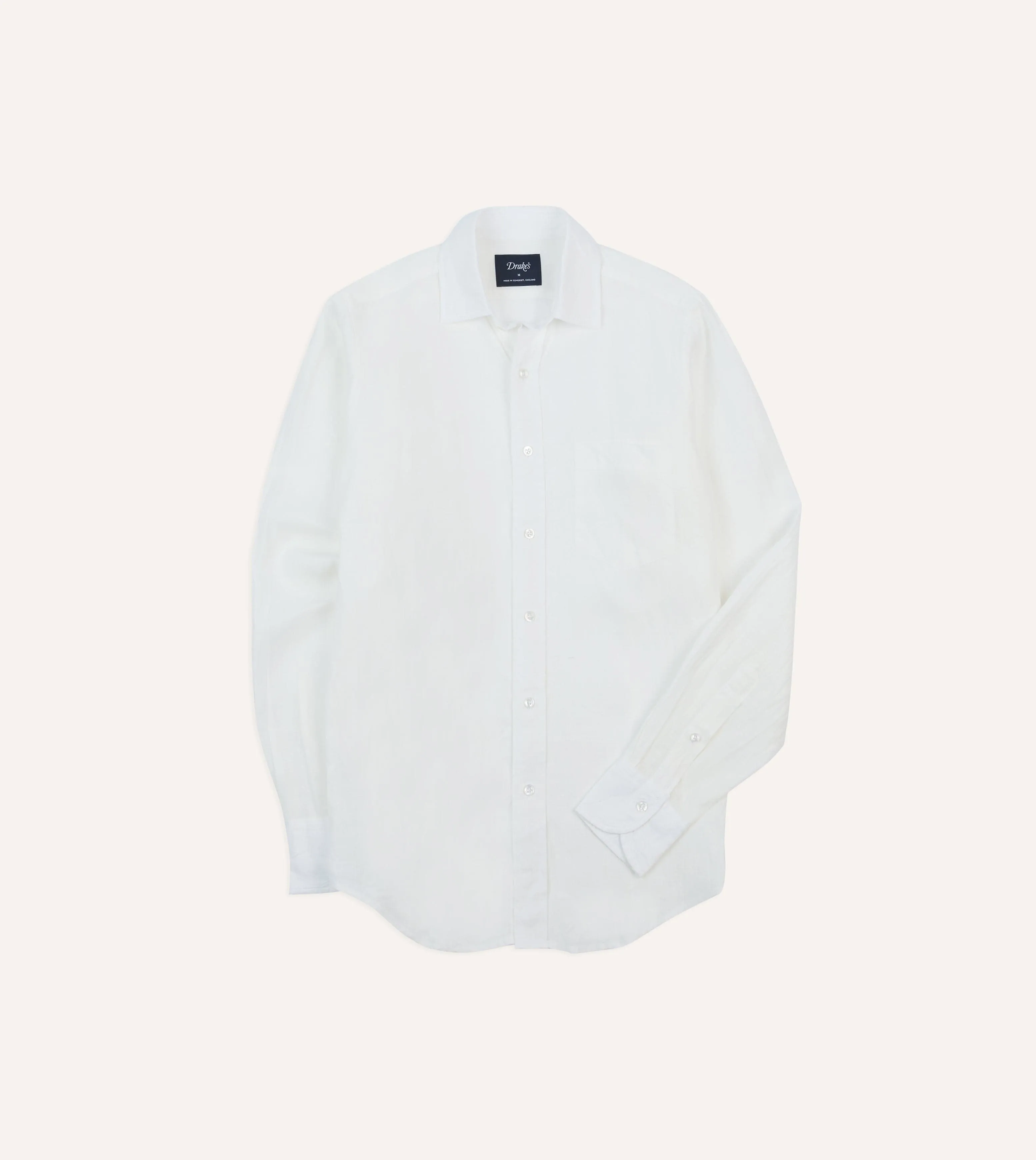 Comfy Waistband Embroidered Ecru Linen Spread Collar Shirt