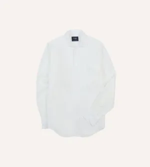 Comfy Waistband Embroidered Ecru Linen Spread Collar Shirt