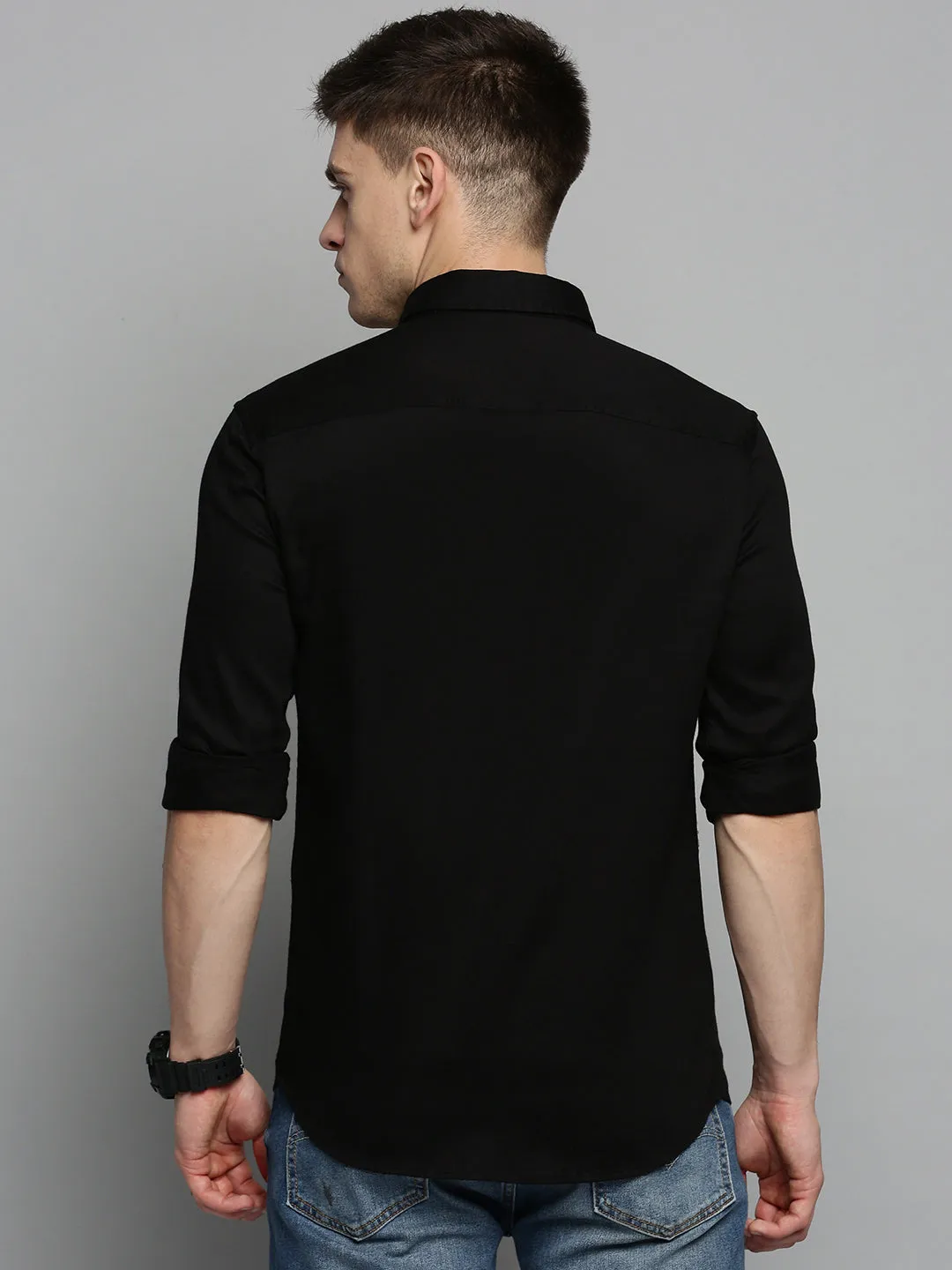 Casual Day Sequin Glow Men's Black Solid Slim Fit Shirt