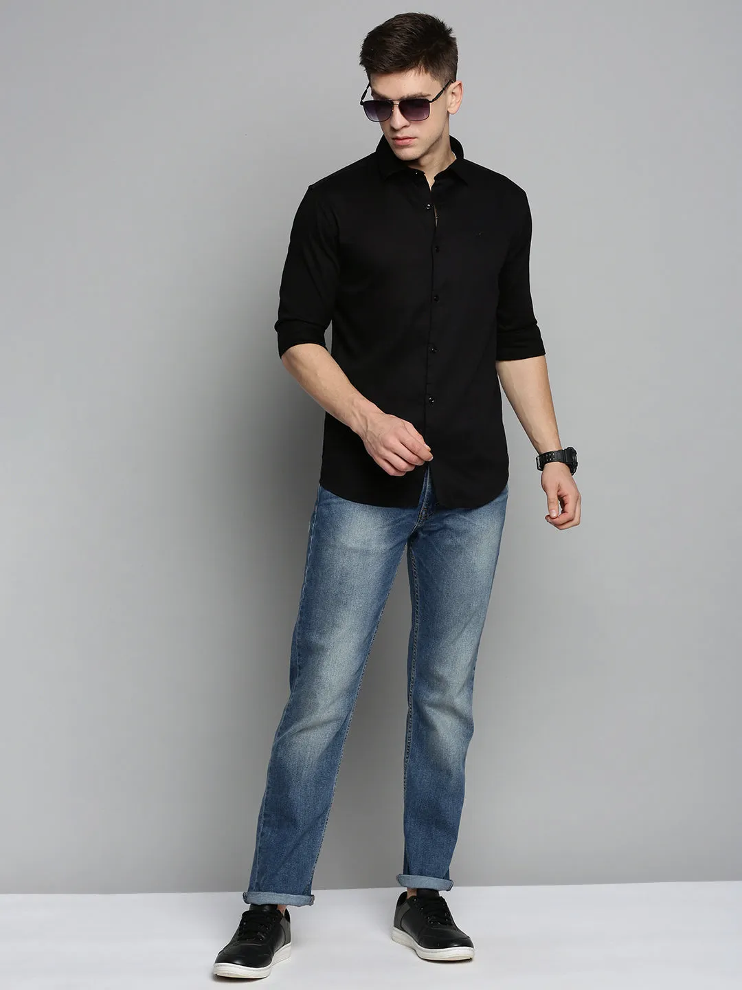 Conscious Core Men's Black Solid Slim Fit Shirt