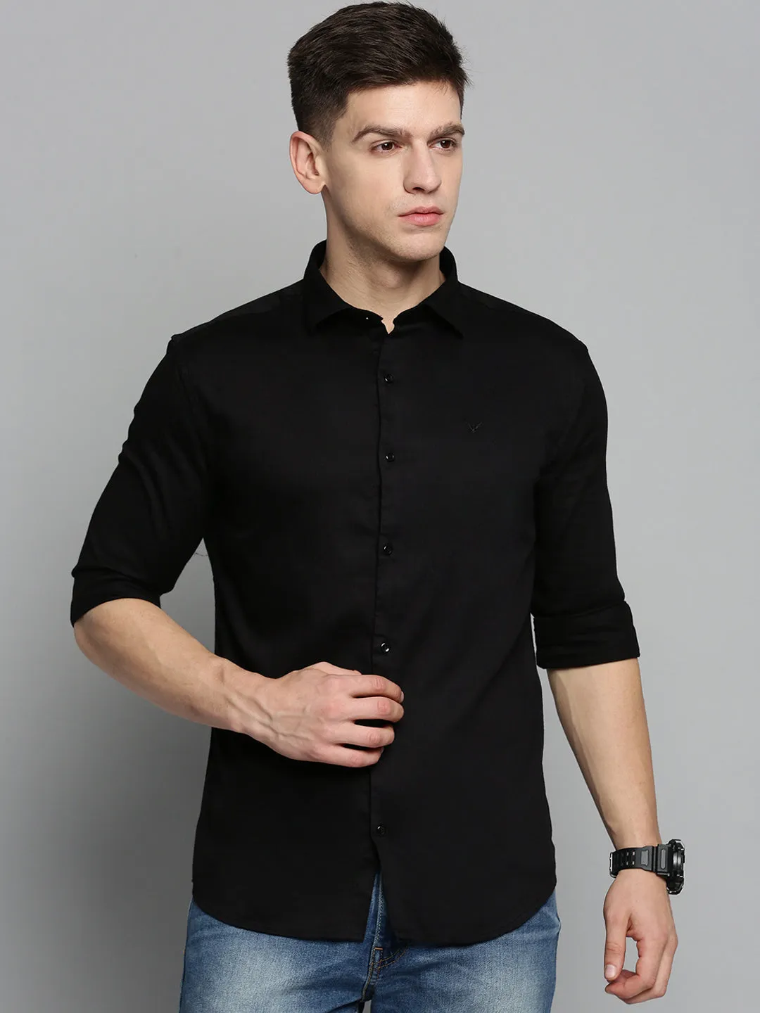 Men's Black Solid Slim Fit Shirt Casual Fit Effortless Style