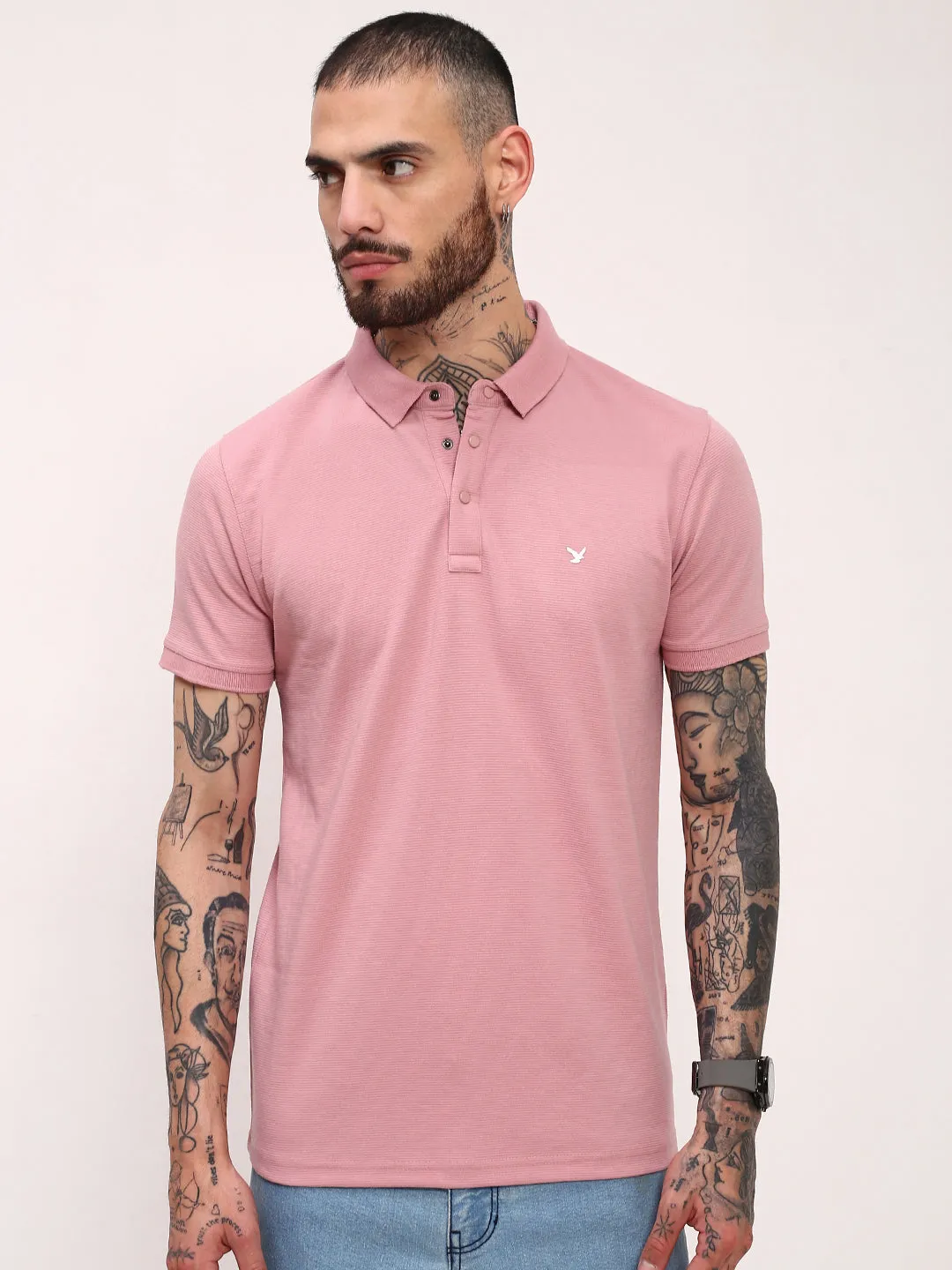 right for spring Urban Fit Men's Pink Solid T-Shirt