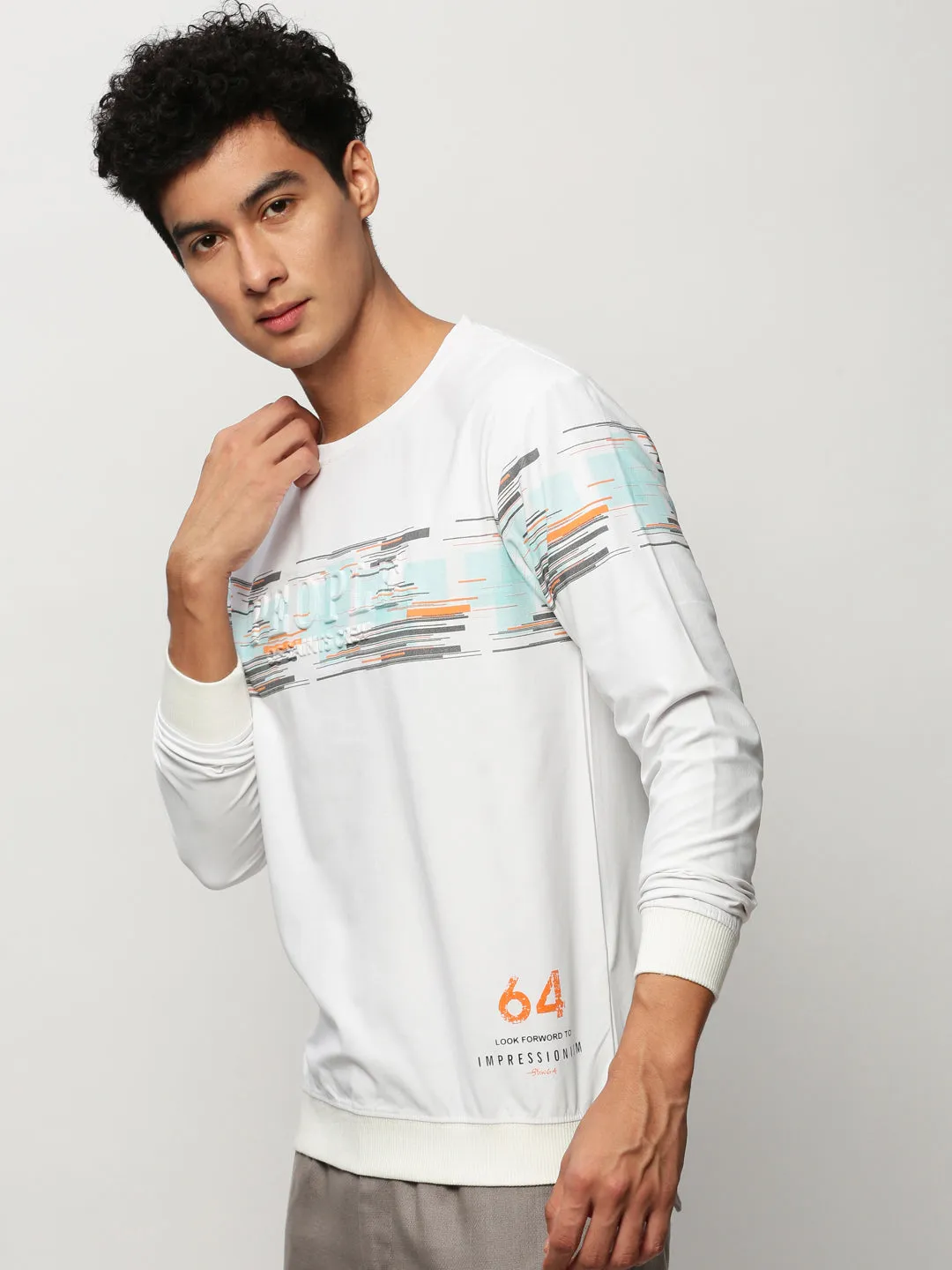 Classic Active birthday wear Men's White Round Neck Graphic Printed Cotton Sweatshirt