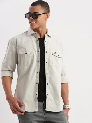 Men's Solid Grey Shirt Glow Up Casual Design