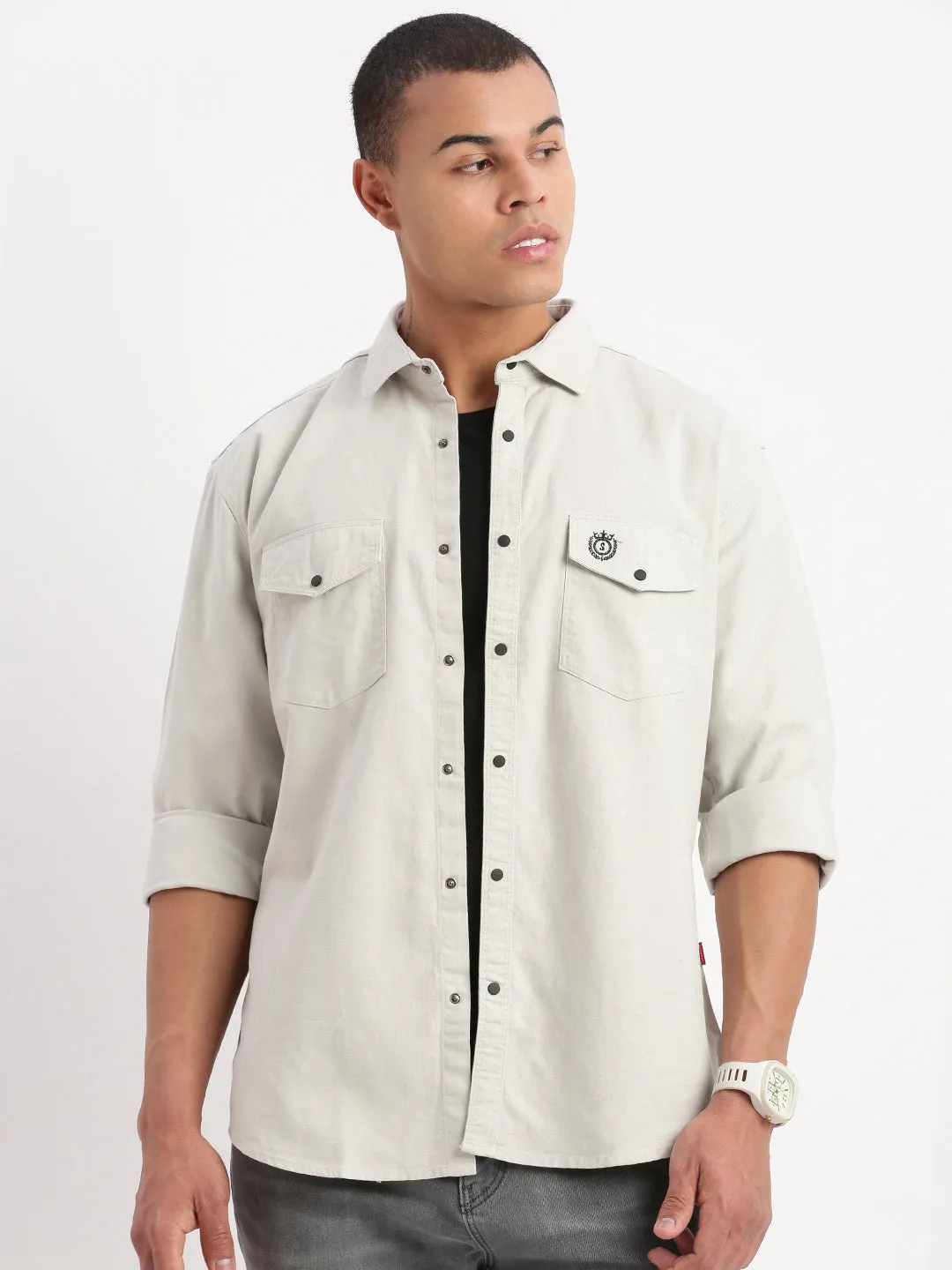 Myth Glow Men's Solid Grey Shirt