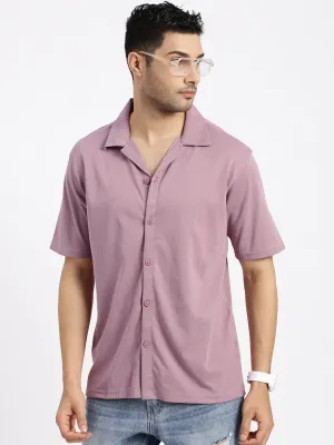 Model Glow Ventilated Back Panels Men's Mauve Cuban Collar Solid Casual Shirt