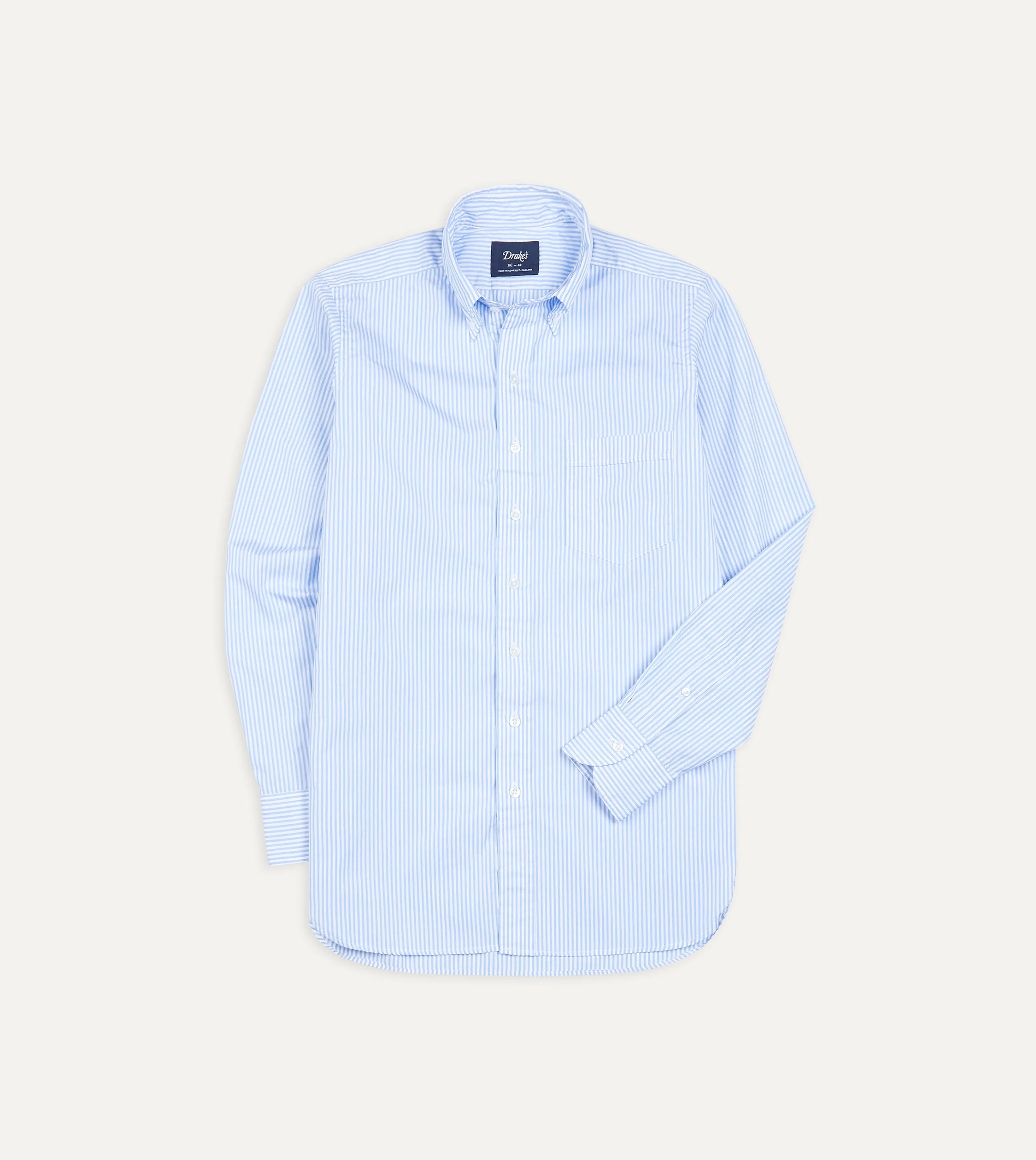 Breathable Fit Simple Comfort Wear Light Blue Bengal Stripe Cotton Poplin Button-Down Shirt