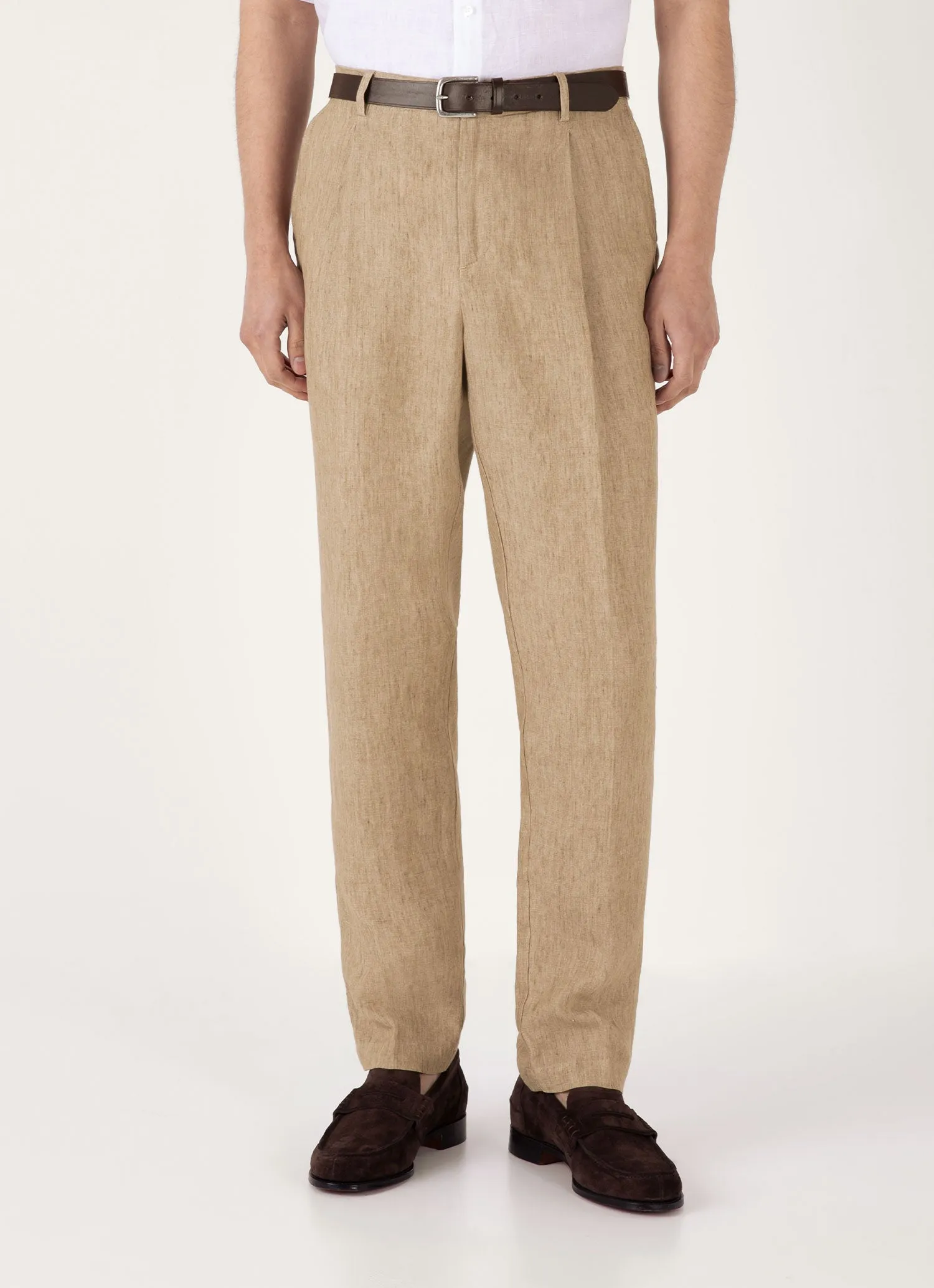 Zero Waste Manufacturing Breathable Layer Fit Men's Pleated Linen Trouser in Dune Melange