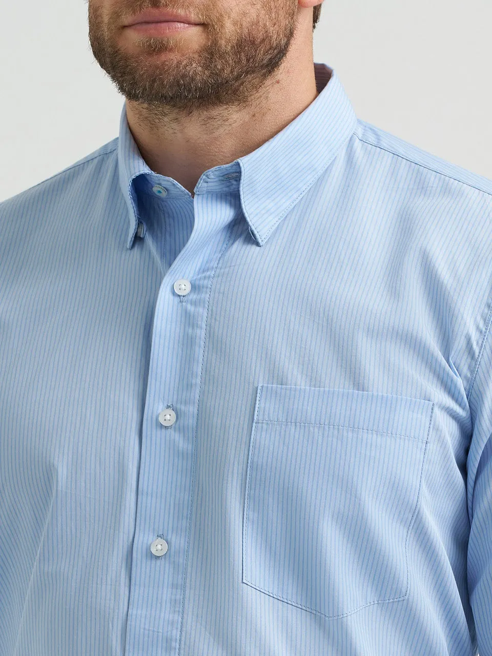 Quality Layer Wrangler Men's L/S Cody Johnson Button Down Shirt in Blue Stripe (Available in Tall Sizes)