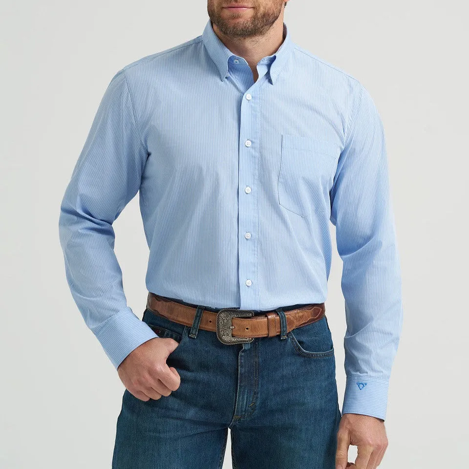 DoubleStitched Seams Wrangler Men's L/S Cody Johnson Button Down Shirt in Blue Stripe (Available in Tall Sizes)