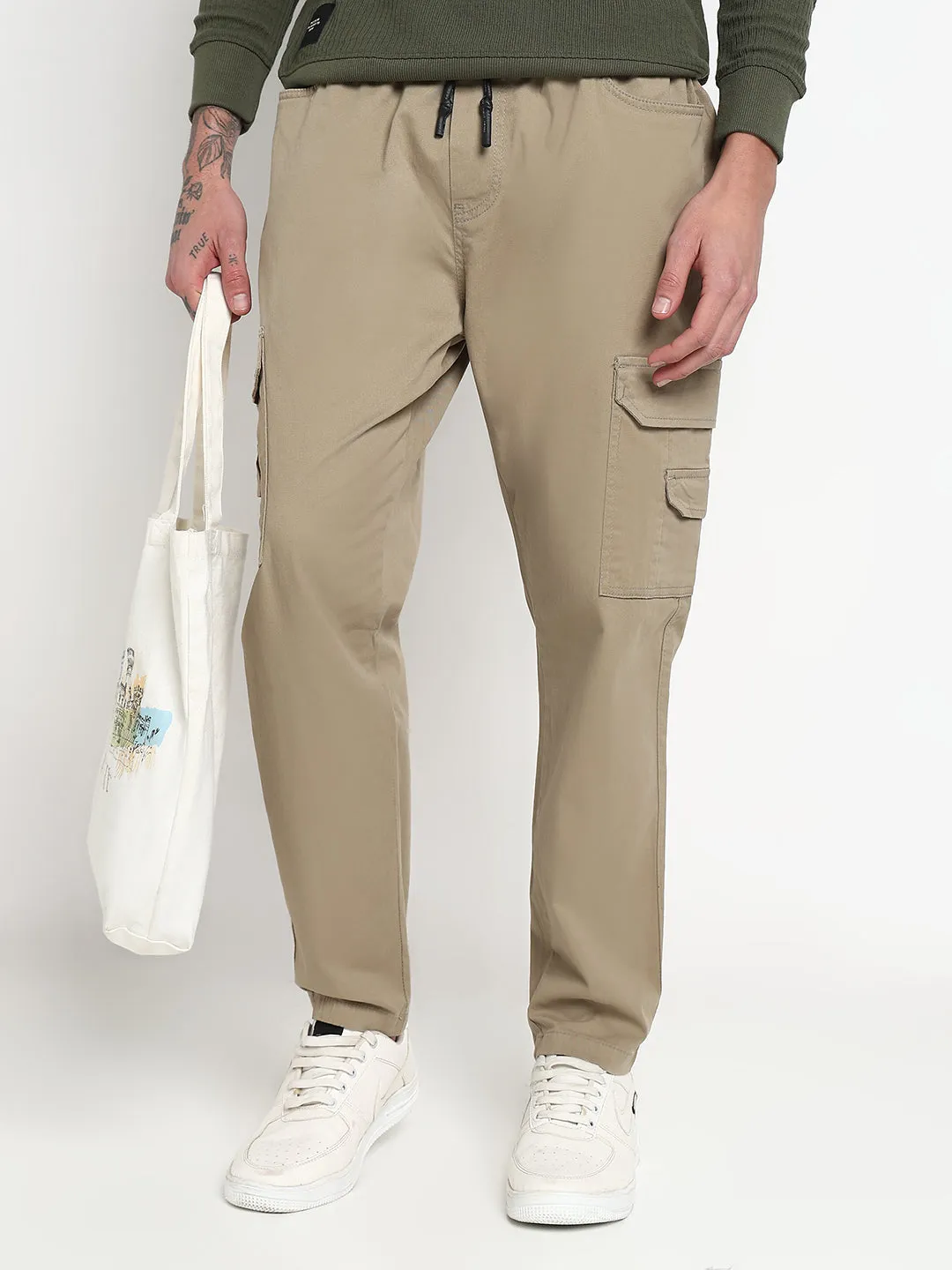 Day Adventure Men's Khaki Solid Cargo Drawstring Joggers