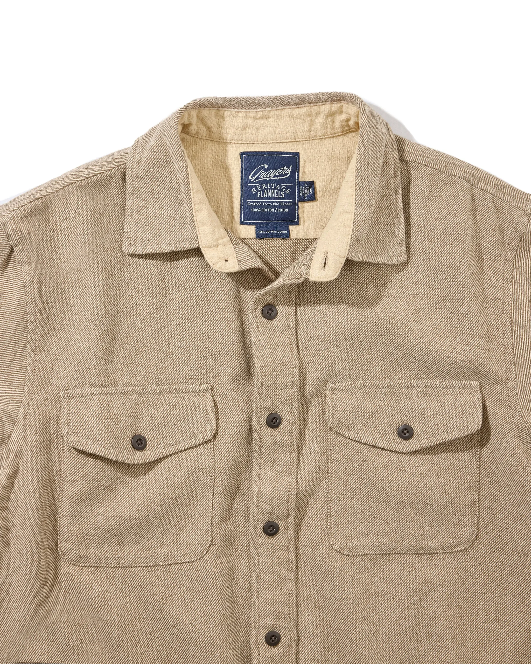 Hudson Brushed Twill Workshirt - Khaki Pocket Design