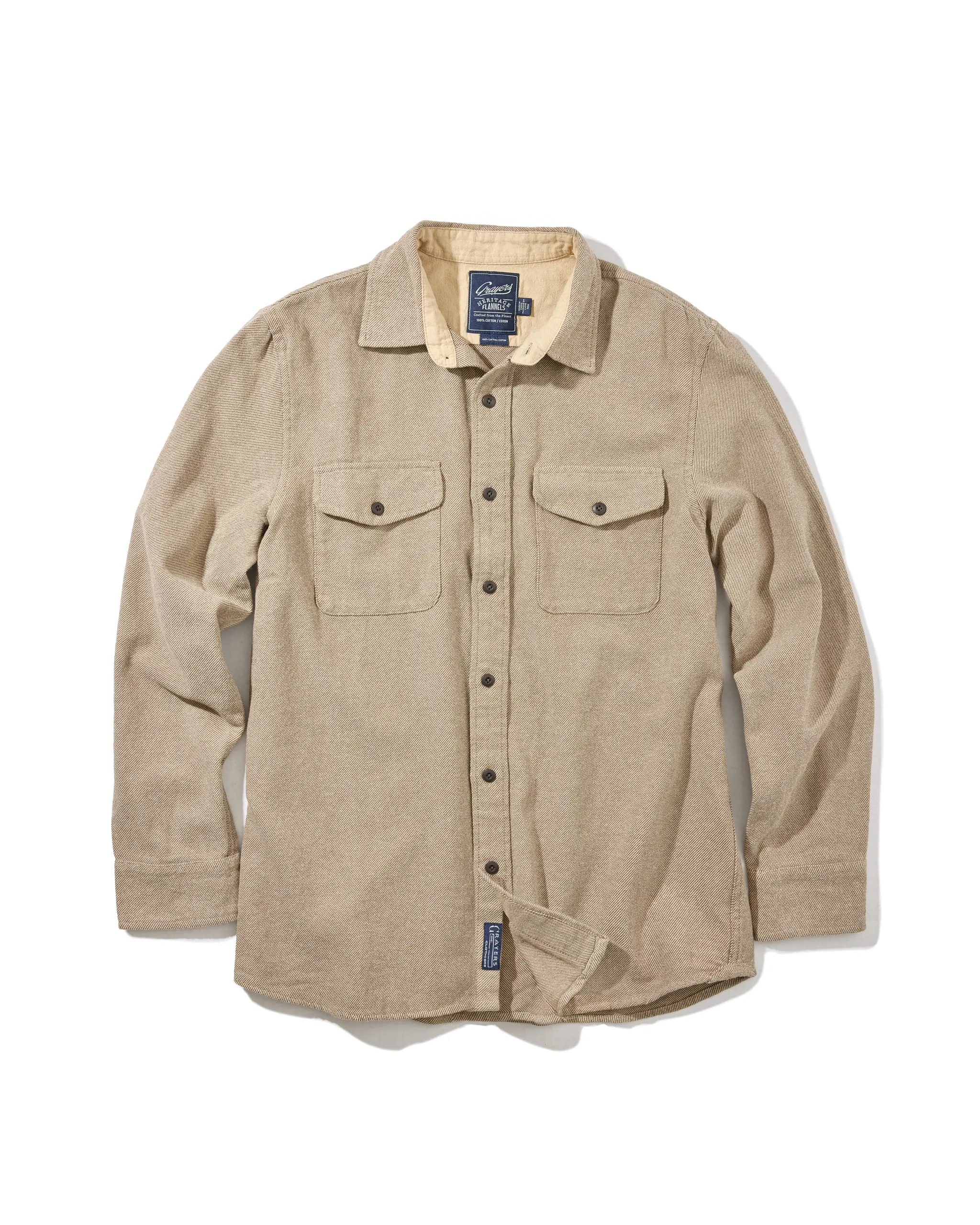 Hudson Brushed Twill Workshirt - Khaki Hypoallergenic fabric Cool Weather Wear