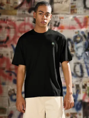 City Beat Placket Closure Men's Printed Black Relaxed Fit T-Shirt