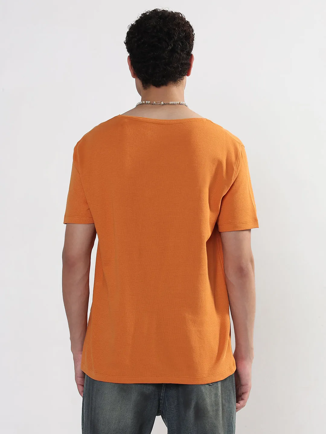 Men's Orange V-Neck Regular Fit T-Shirt NonSlip Grips