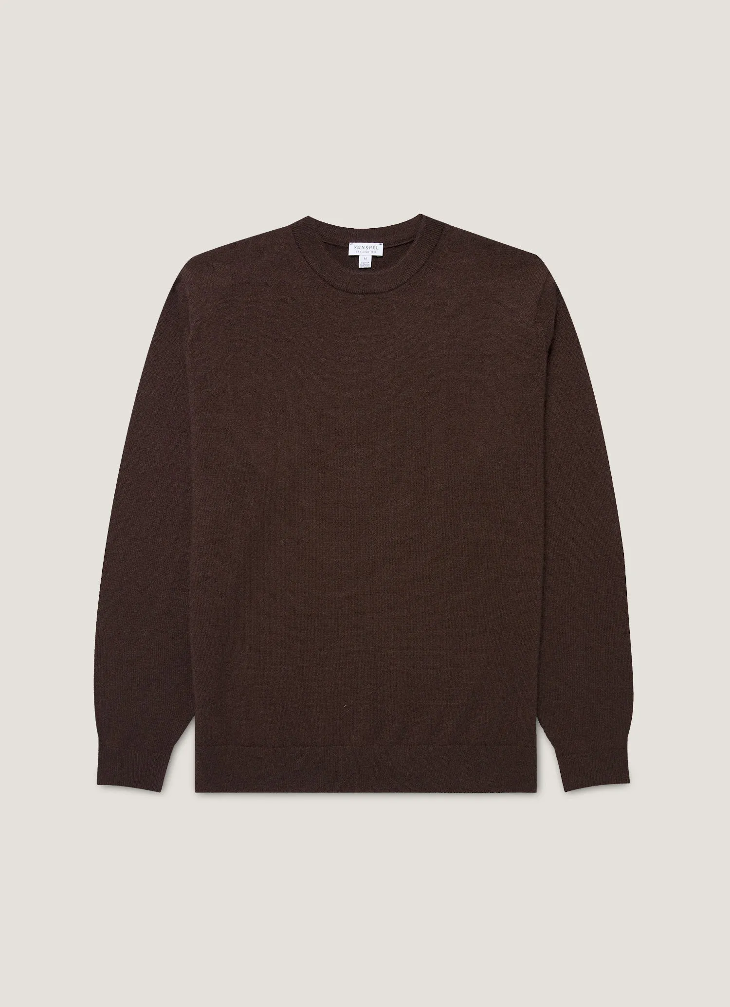 Non Restrictive Cuff Men's Cashmere Crew Neck Jumper in Truffle