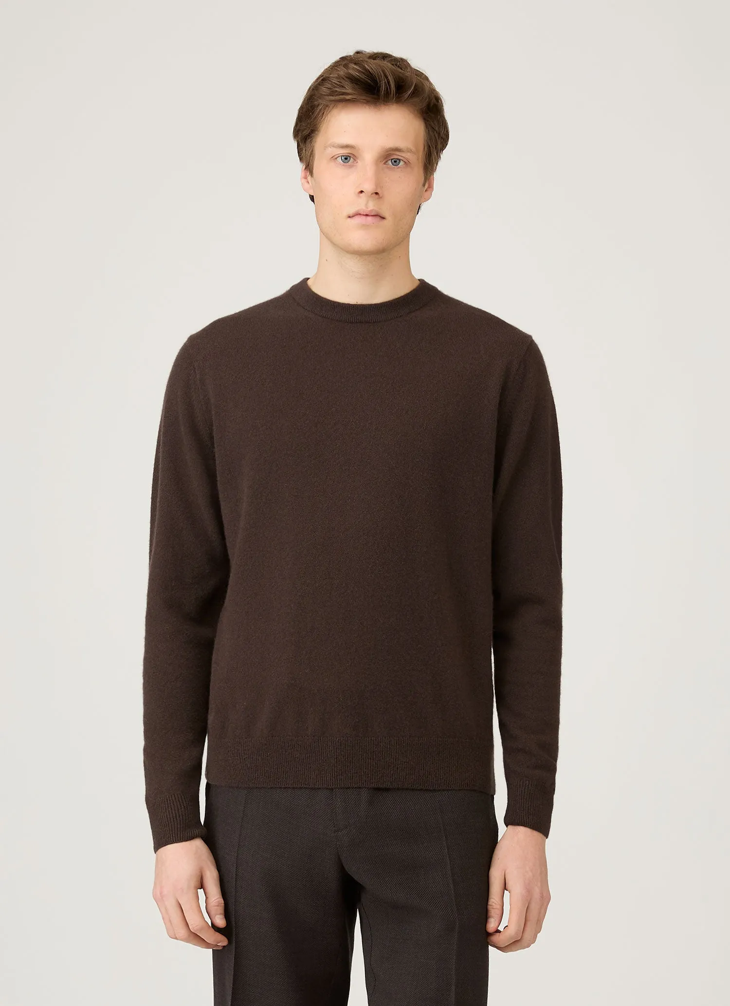 Thermal Insulation Men's Cashmere Crew Neck Jumper in Truffle