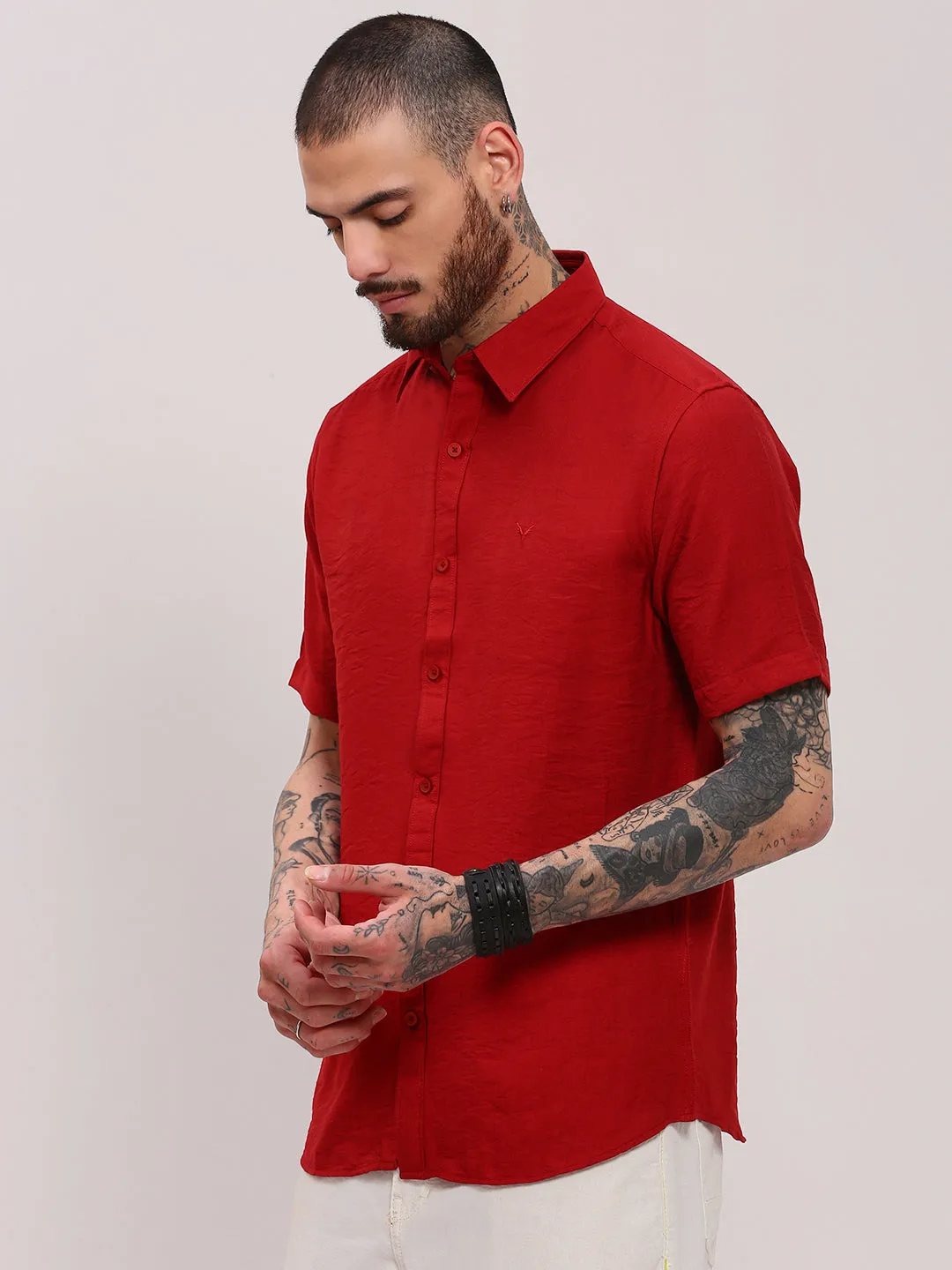 Casual Blouse Cozy Fit Men's Red Solid Slim Fit Shirt