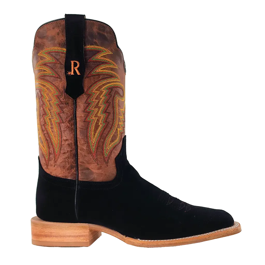 R. Watson Men's Roughout Wide Square Toe Western Boot in Black Warm and Cozy Warehouse Work