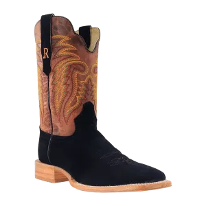 R. Watson Men's Roughout Wide Square Toe Western Boot in Black Comfortable Touch Sleek Outline