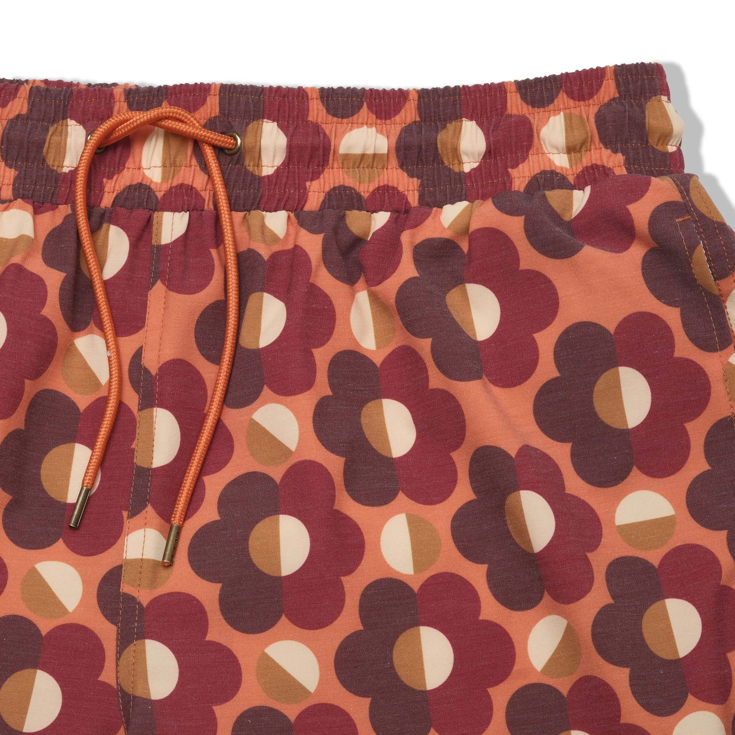 Metallic accents Eco Poly Cotton Stretch Swim Trunk 7" - Geometric Brown Orange