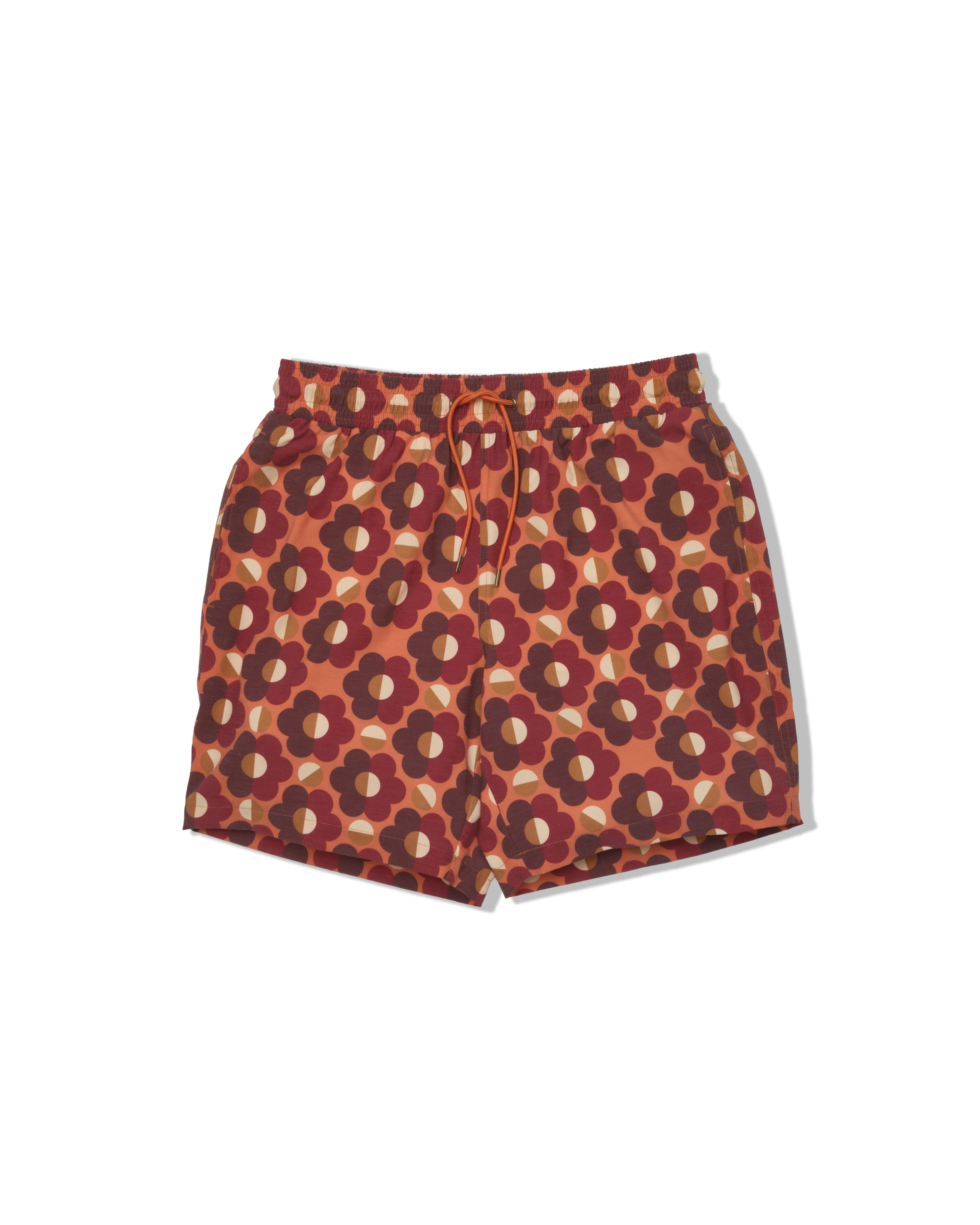 Adjustable drawstring Eco Poly Cotton Stretch Swim Trunk 7" - Geometric Brown Orange