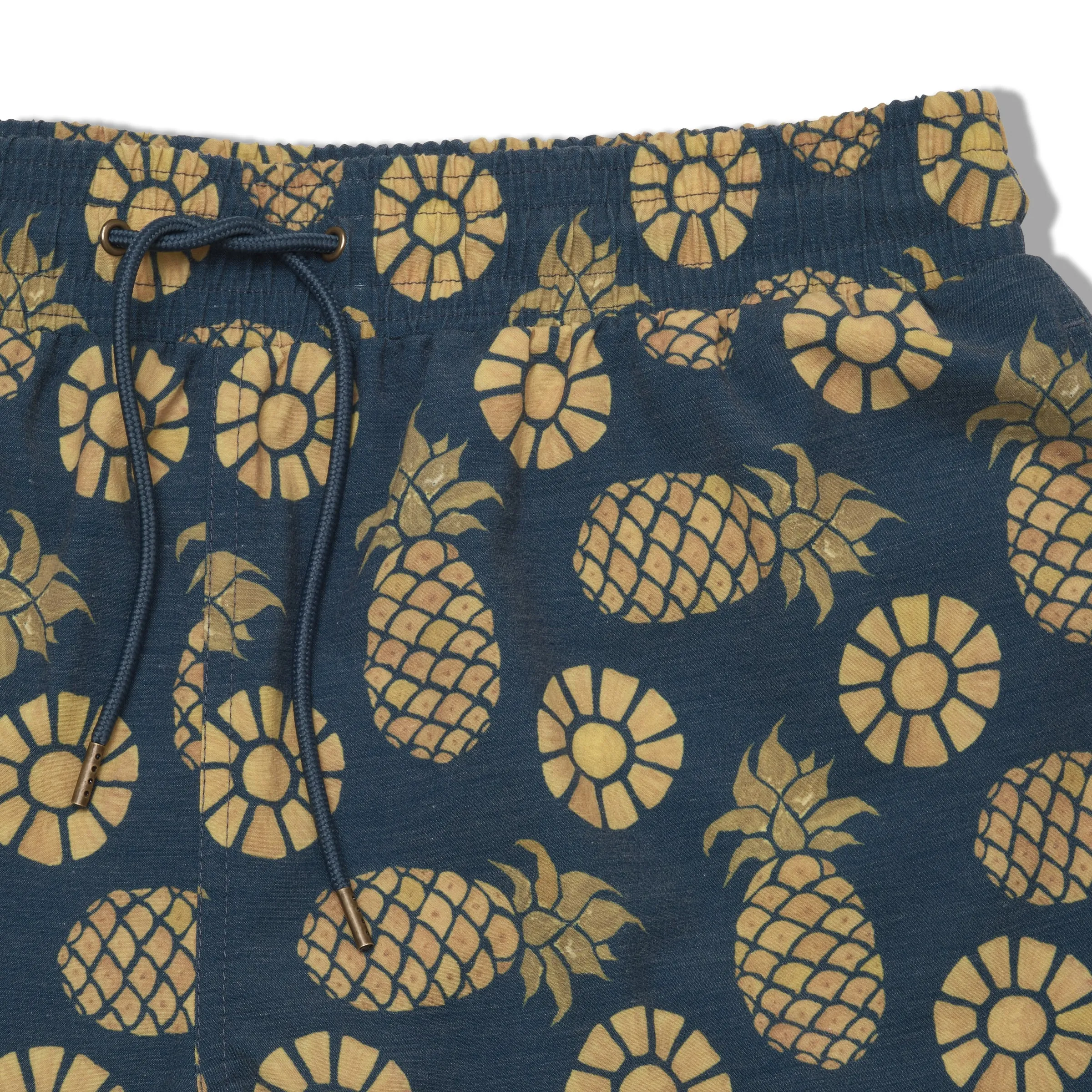 Water Resistant Laser Cut Perforations Eco Poly Cotton Stretch Swim Trunk 7" - Pineapple Slice