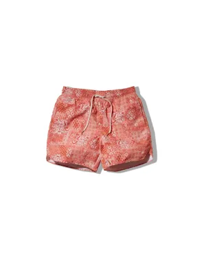 Eco Recycled Poly Swim Trunk 6" - Red Bandana Stretch Woven Fabric