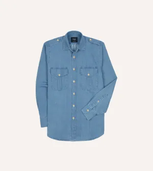 Casual All-Day Bleach Wash Denim Military Shirt