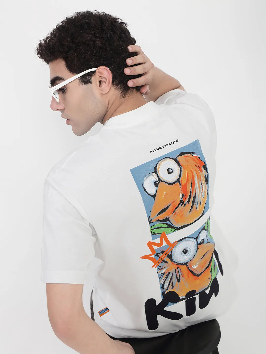 Gym Safe Style Mood Men's White Graphic Printed Relaxed Fit T-Shirt