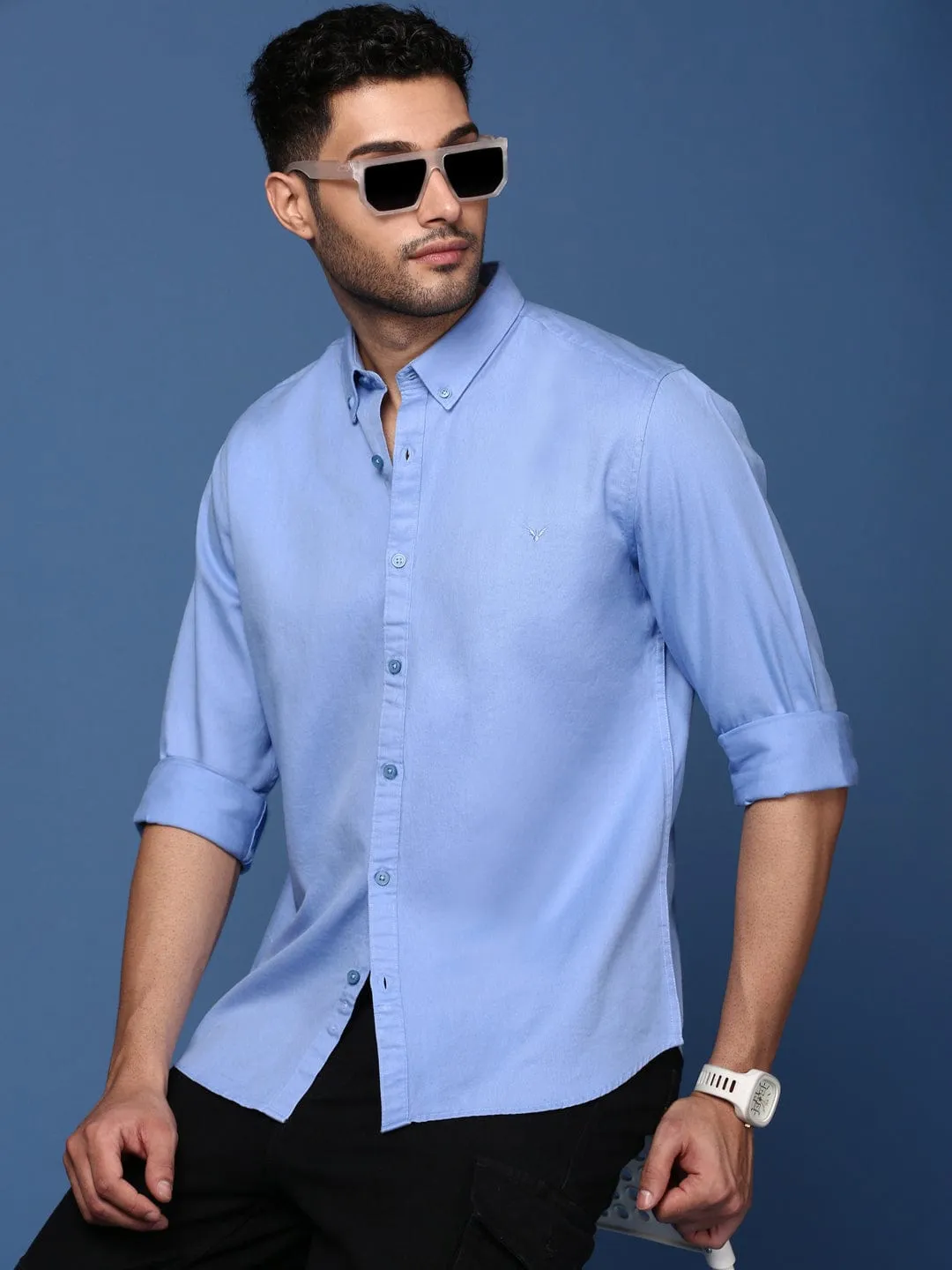 Trust Glow Men's Blue Cotton Standard Slim Fit Casual Shirt