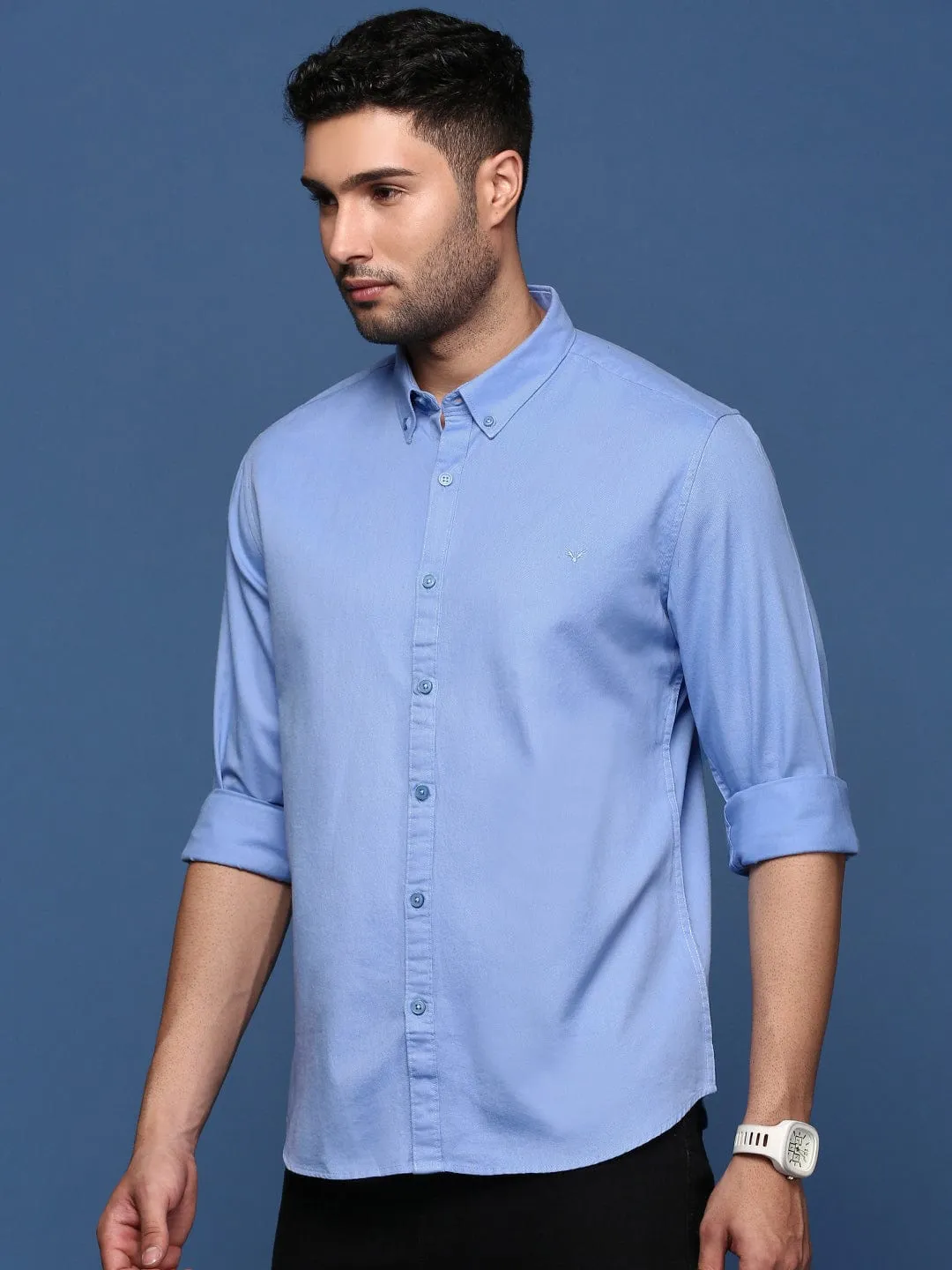 Men's Blue Cotton Standard Slim Fit Casual Shirt Stylish Jumper