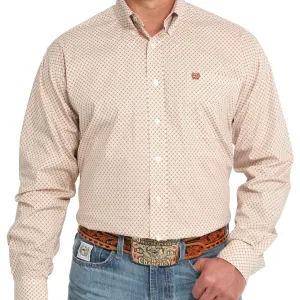 Cinch Men's L/S Classic Fit Geometric Medallion Western Button Down Shirt in Cream Fashion Top Fresh Vibes