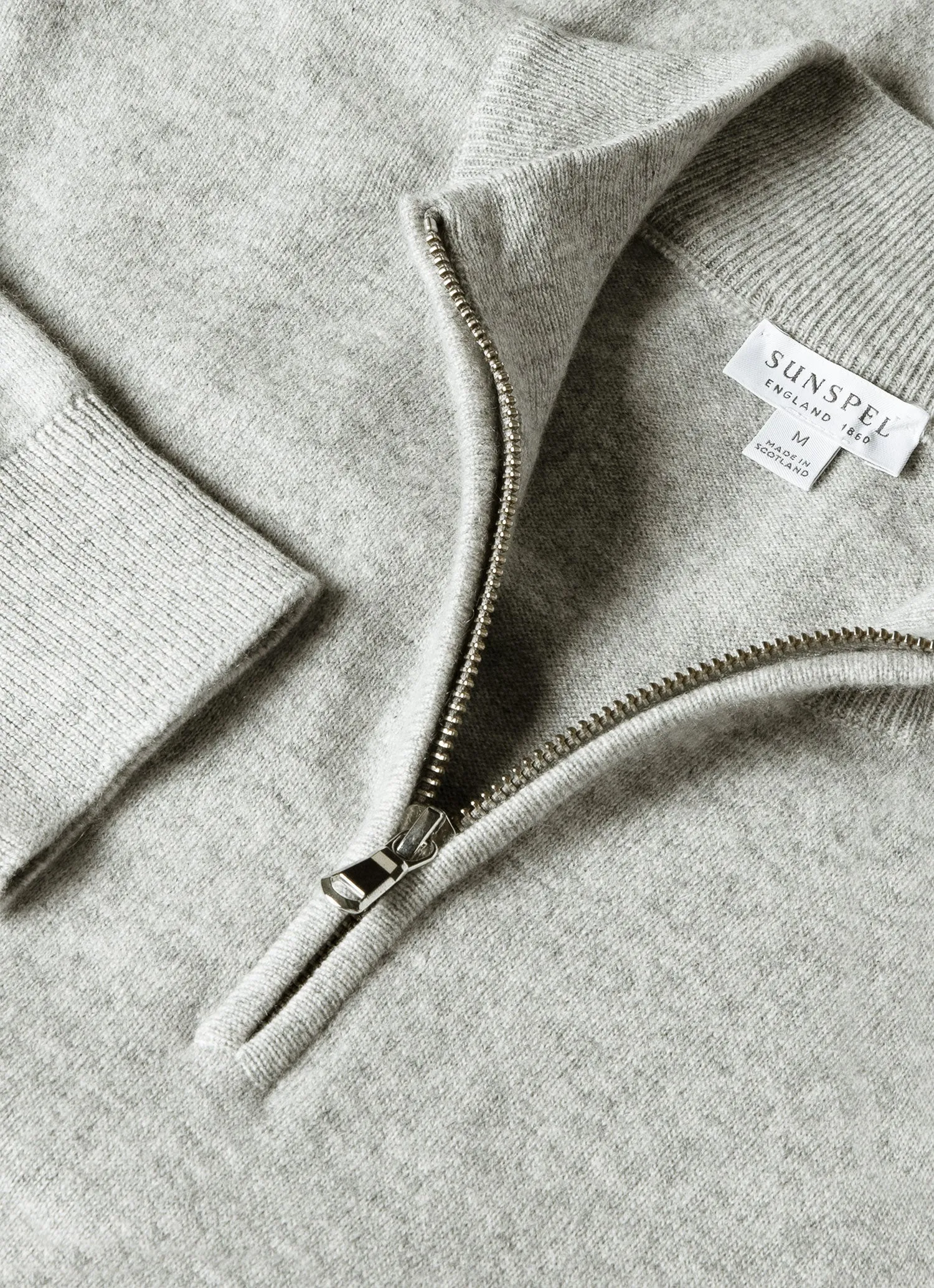 Men's Cashmere Zip Neck Jumper in Grey Melange GarmentDyed Finish Versatile Layered