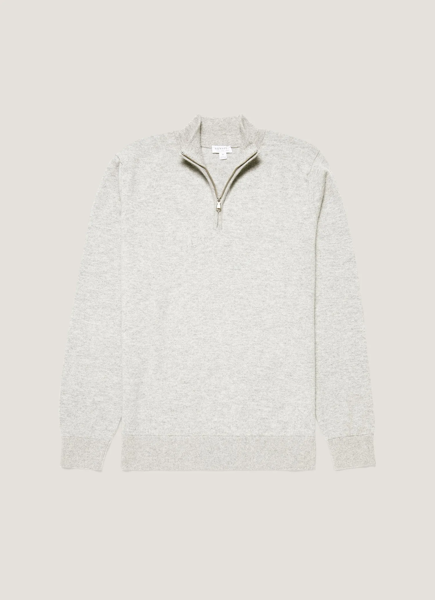 Men's Cashmere Zip Neck Jumper in Grey Melange Friction Resistant Edging