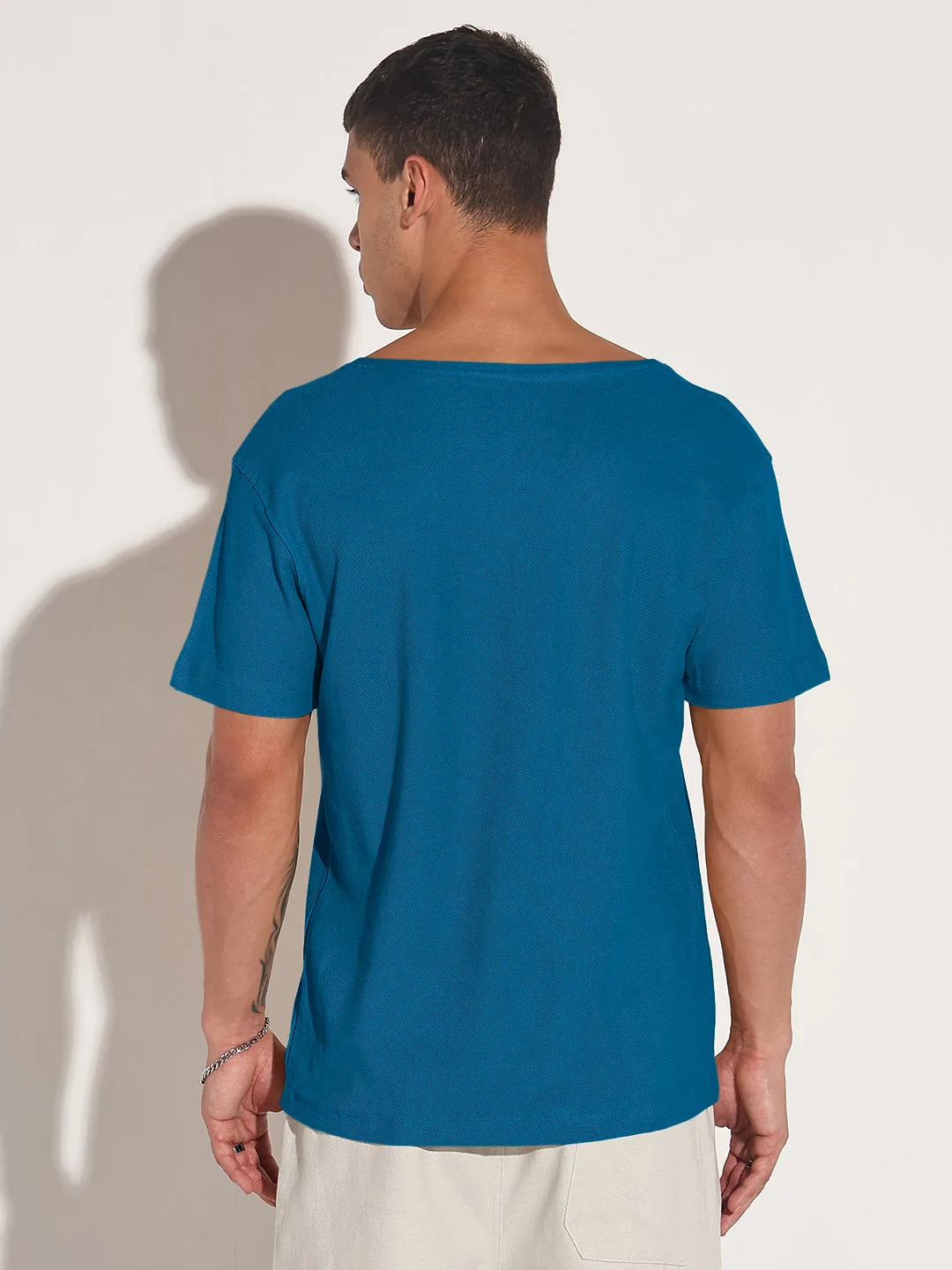 Breezy Fit FourWayStretch Men's Blue V-Neck Regular Fit T-Shirt