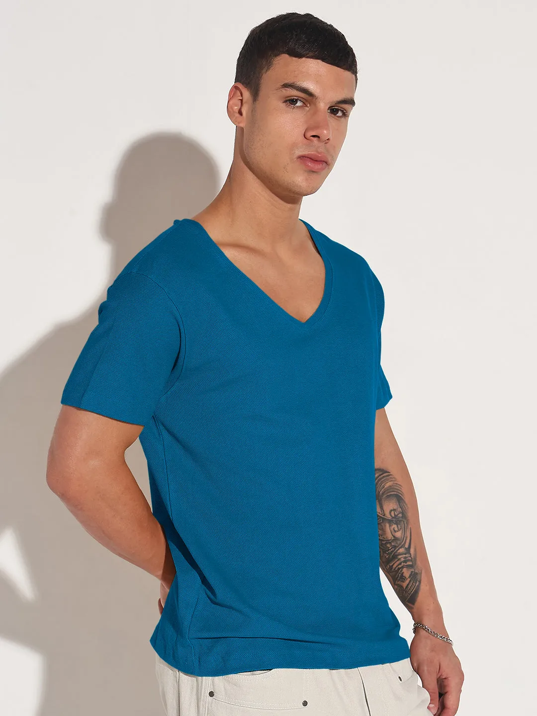 Picnic Fun Men's Blue V-Neck Regular Fit T-Shirt
