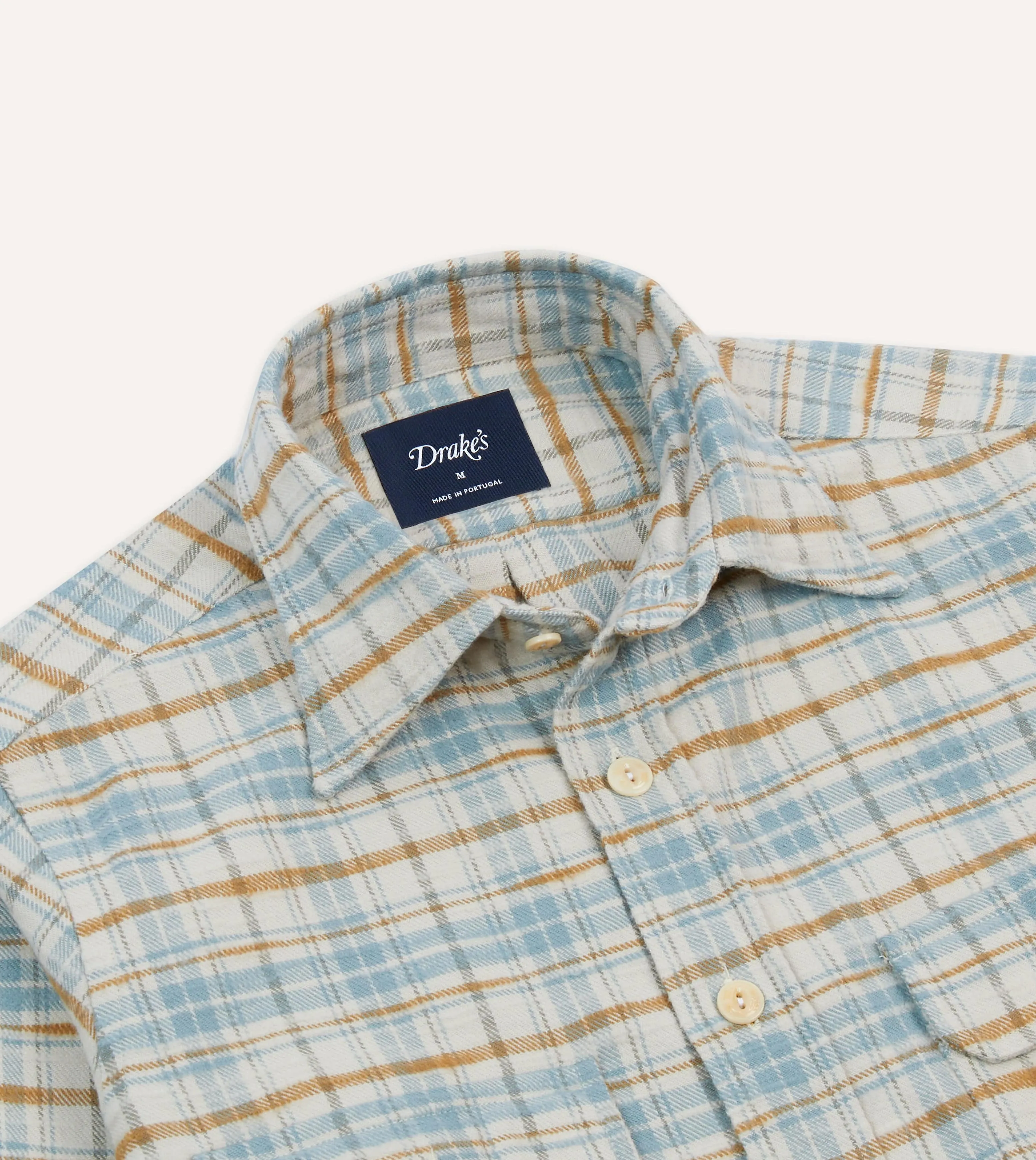 Travel Light Ecru and Blue Check Cotton Two-Pocket Work Shirt