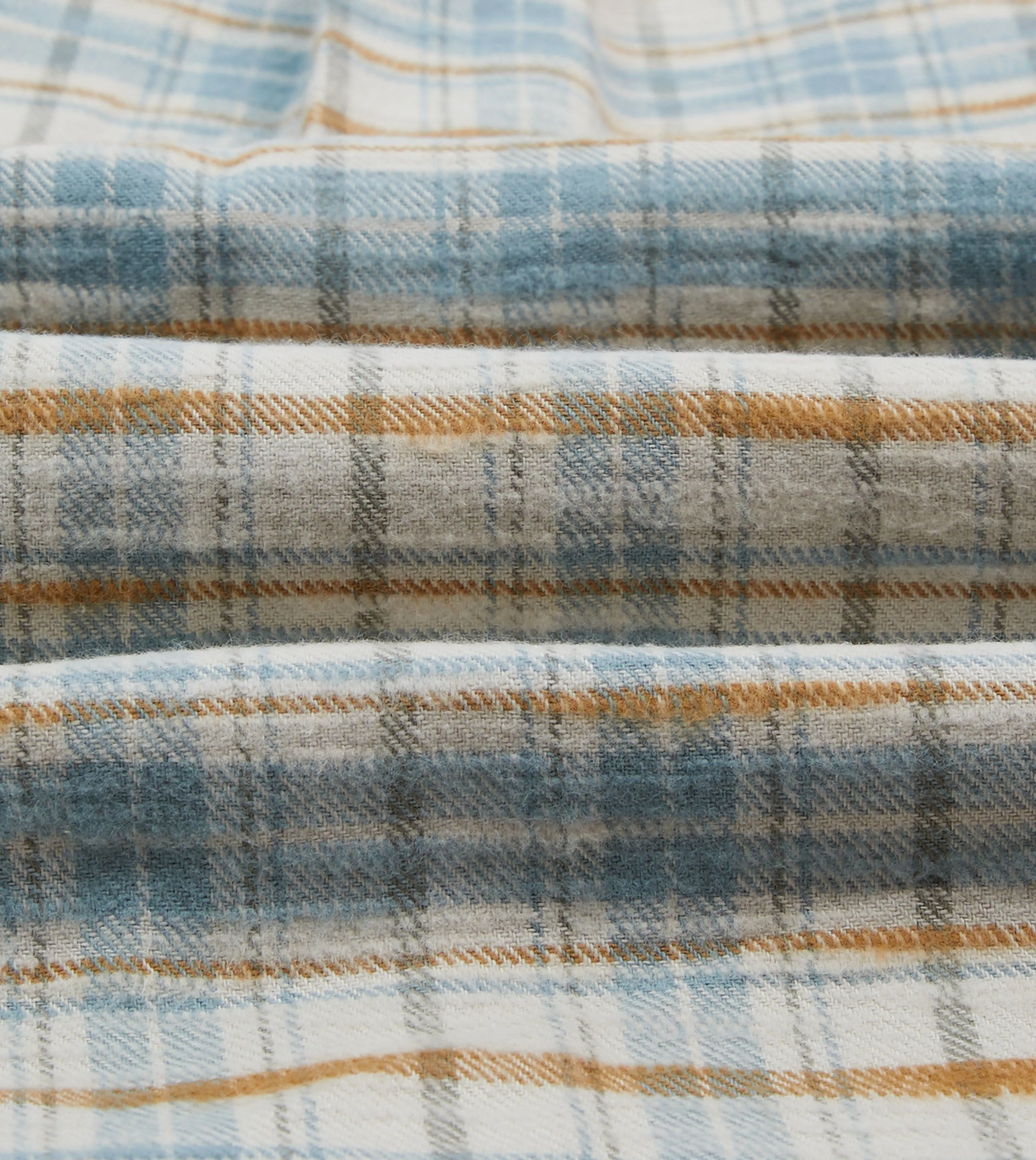 Ecru and Blue Check Cotton Two-Pocket Work Shirt Seasonal Comfort Style