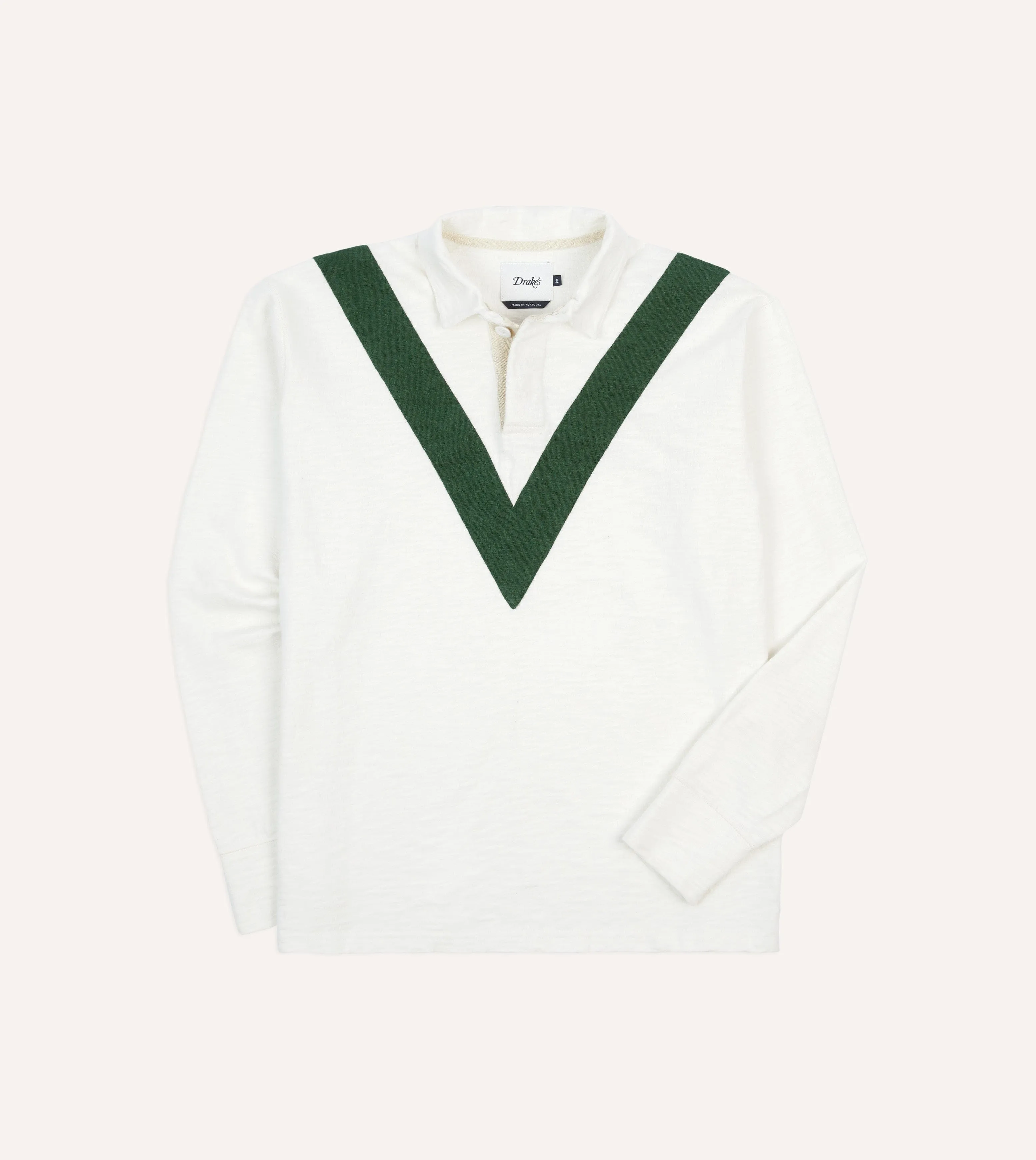 Ecru and Green Chevron Cotton Rugby Shirt EnhancedDurabilityFinish Versatile Style