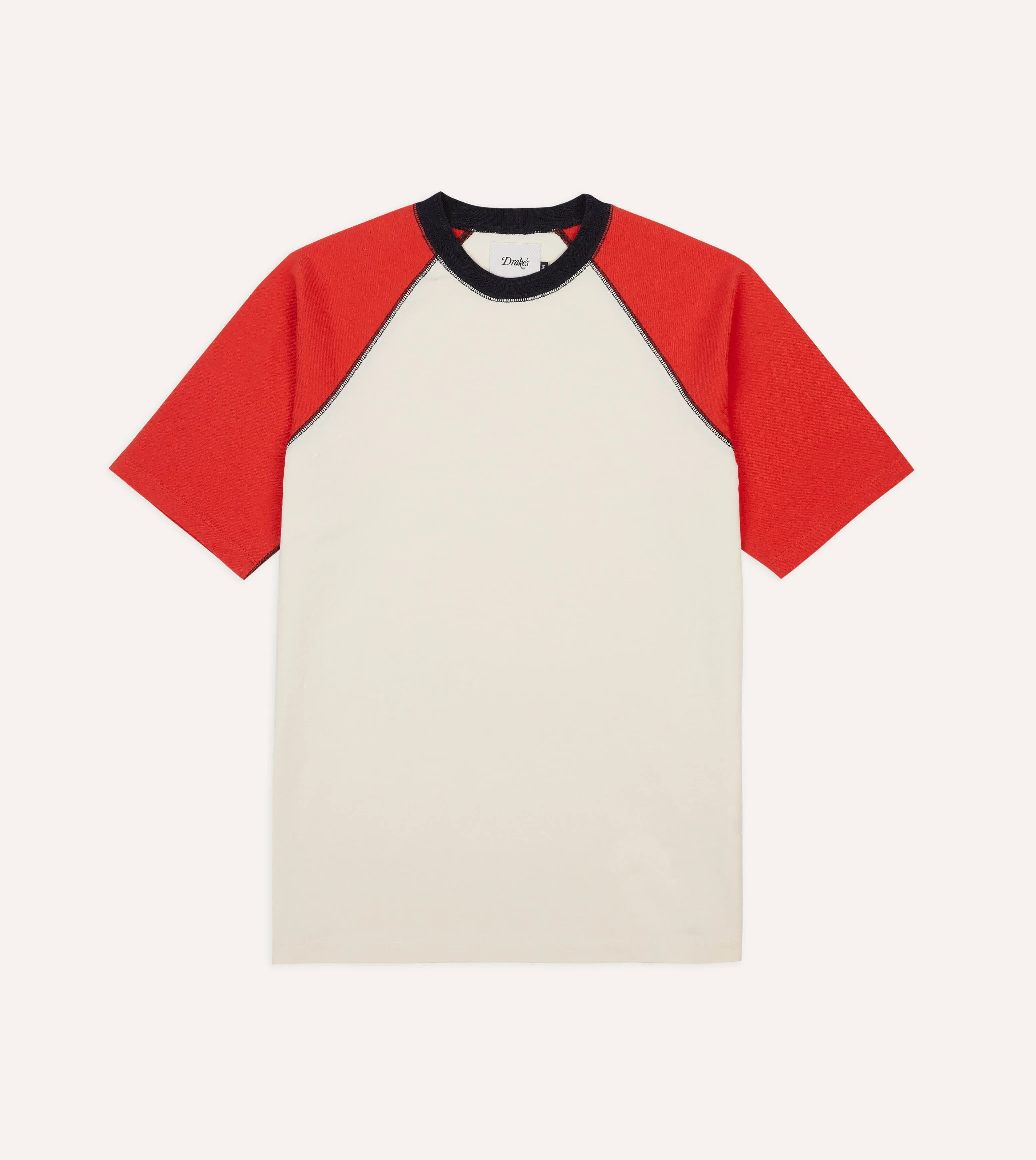 Comfort and Ease Ecru and Red Raglan Sleeve Hiking T-Shirt