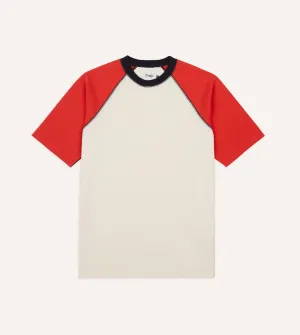 Comfort and Ease Ecru and Red Raglan Sleeve Hiking T-Shirt