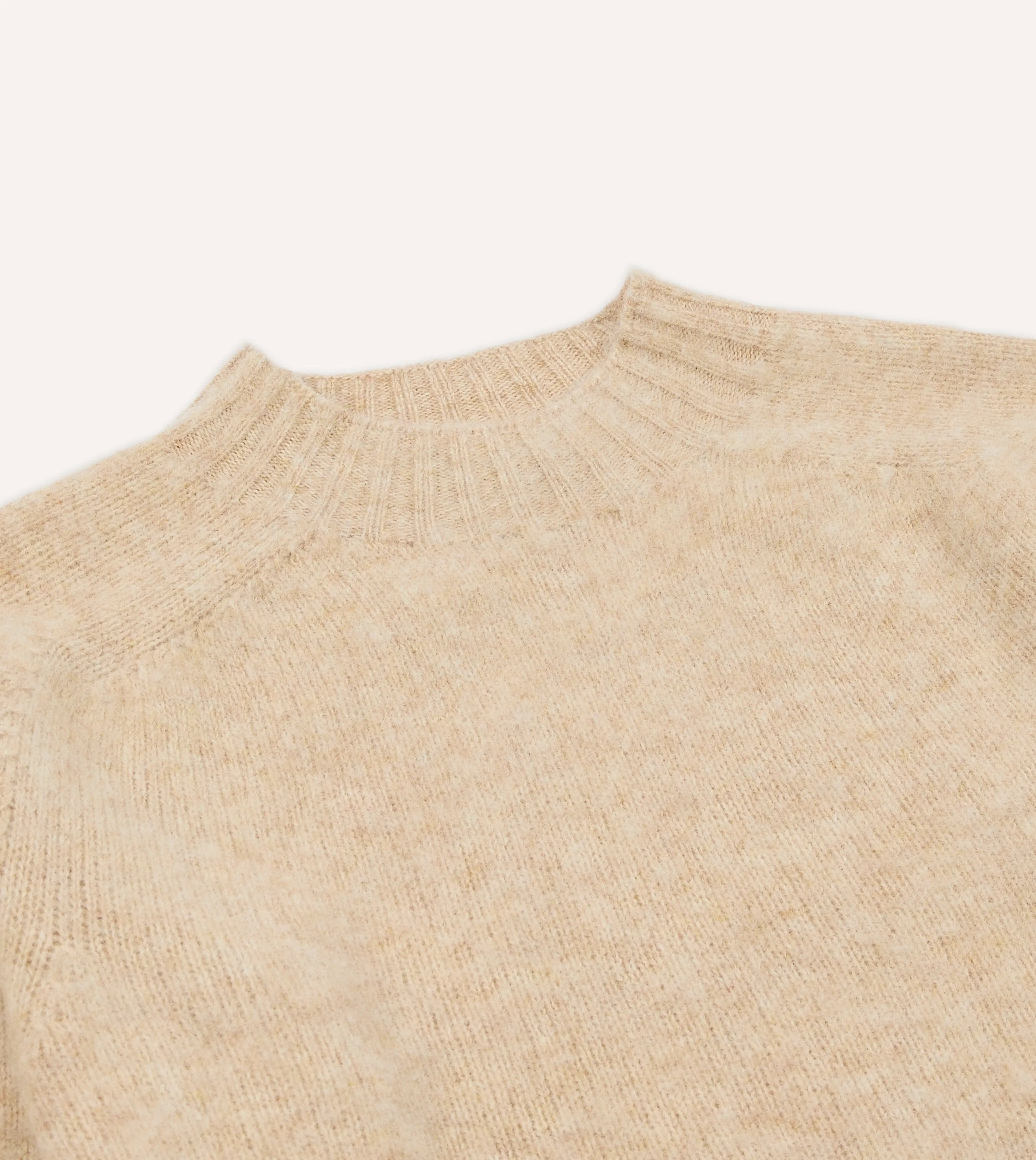Ecru Brushed Shetland Mock Neck Jumper Simple Layer Jacquard Weave