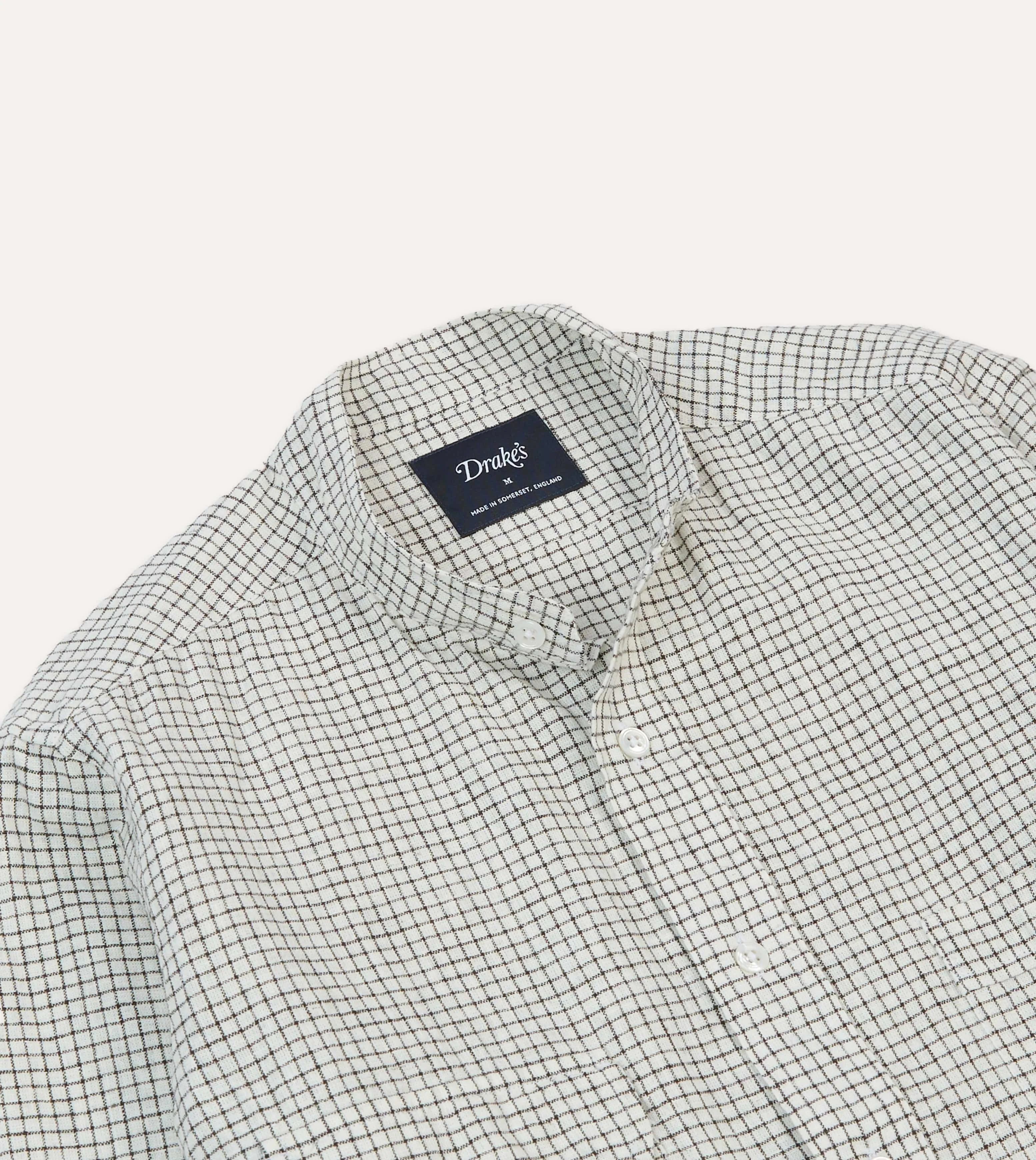 Ecru Check Linen-Cotton Mandarin Collar Shirt All-Day Wear
