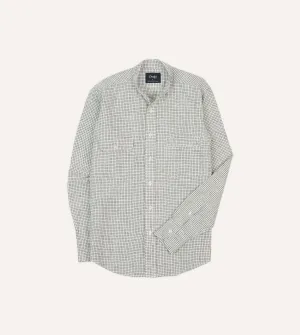 Ecru Check Linen-Cotton Mandarin Collar Shirt Ultra Soft Blended Textile Weekend Smart Look