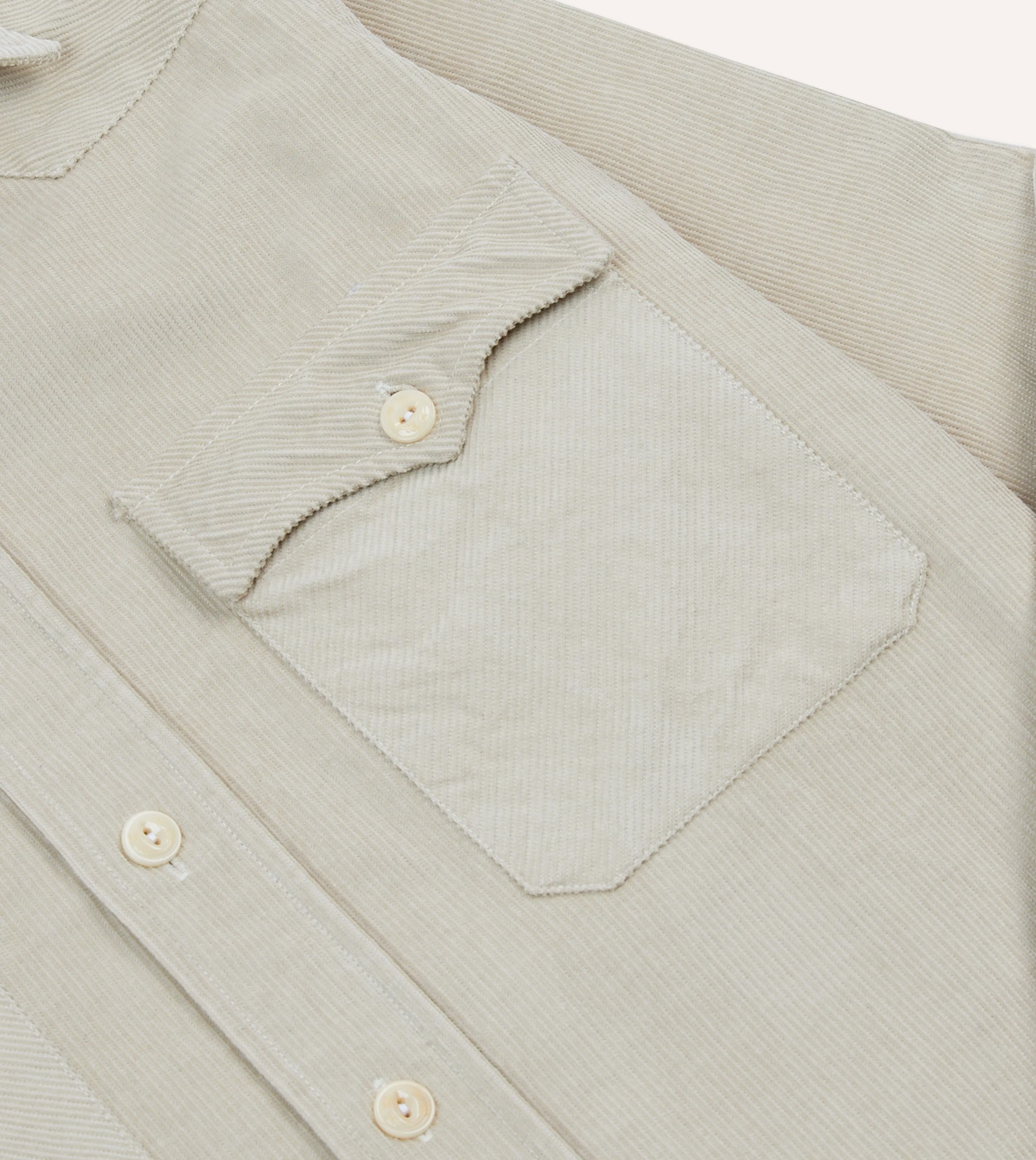 Everyday Casual Classic and Comfy Ecru Corduroy Two-Pocket Western Shirt