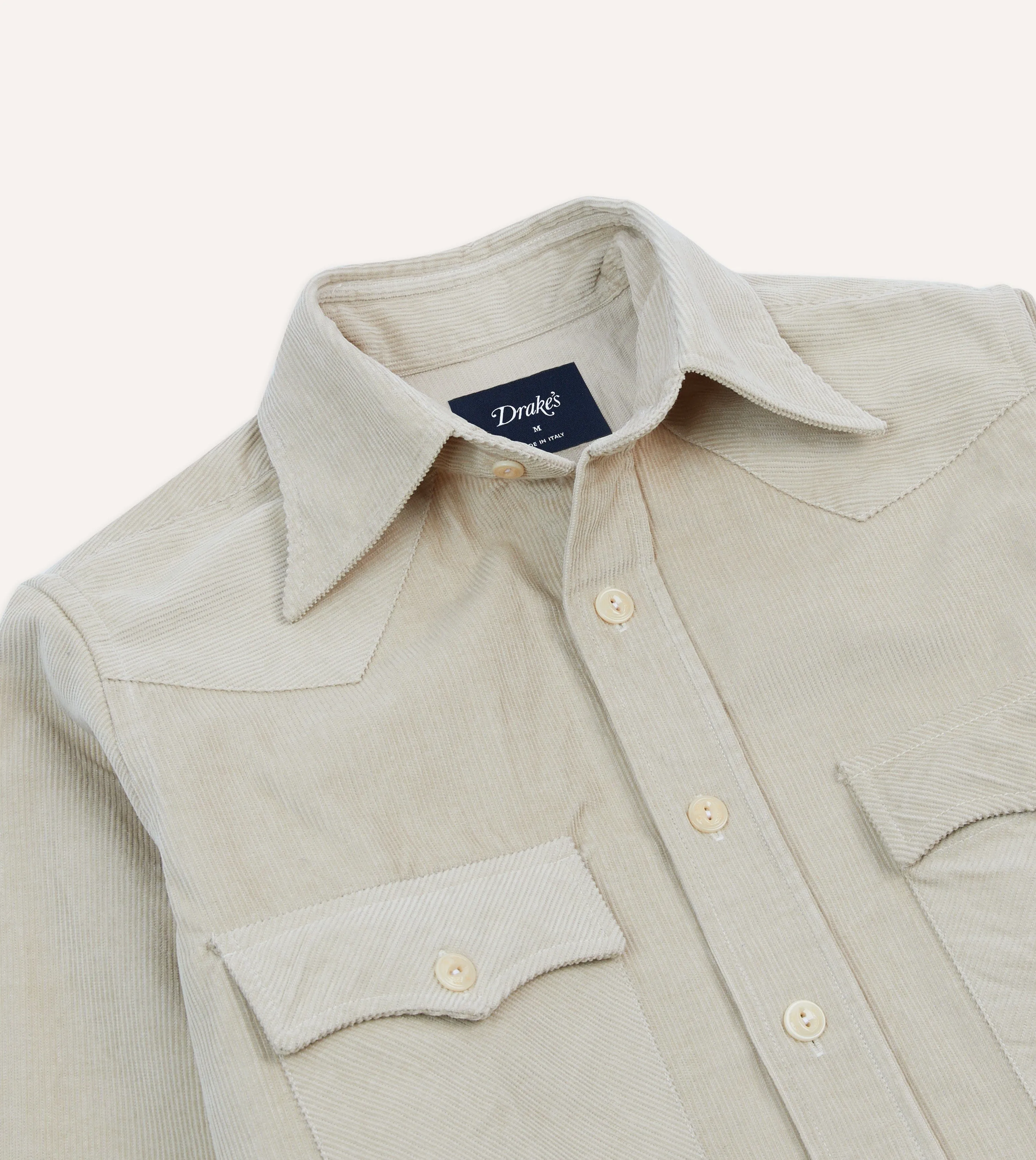 Ecru Corduroy Two-Pocket Western Shirt NonRestrictive Cut