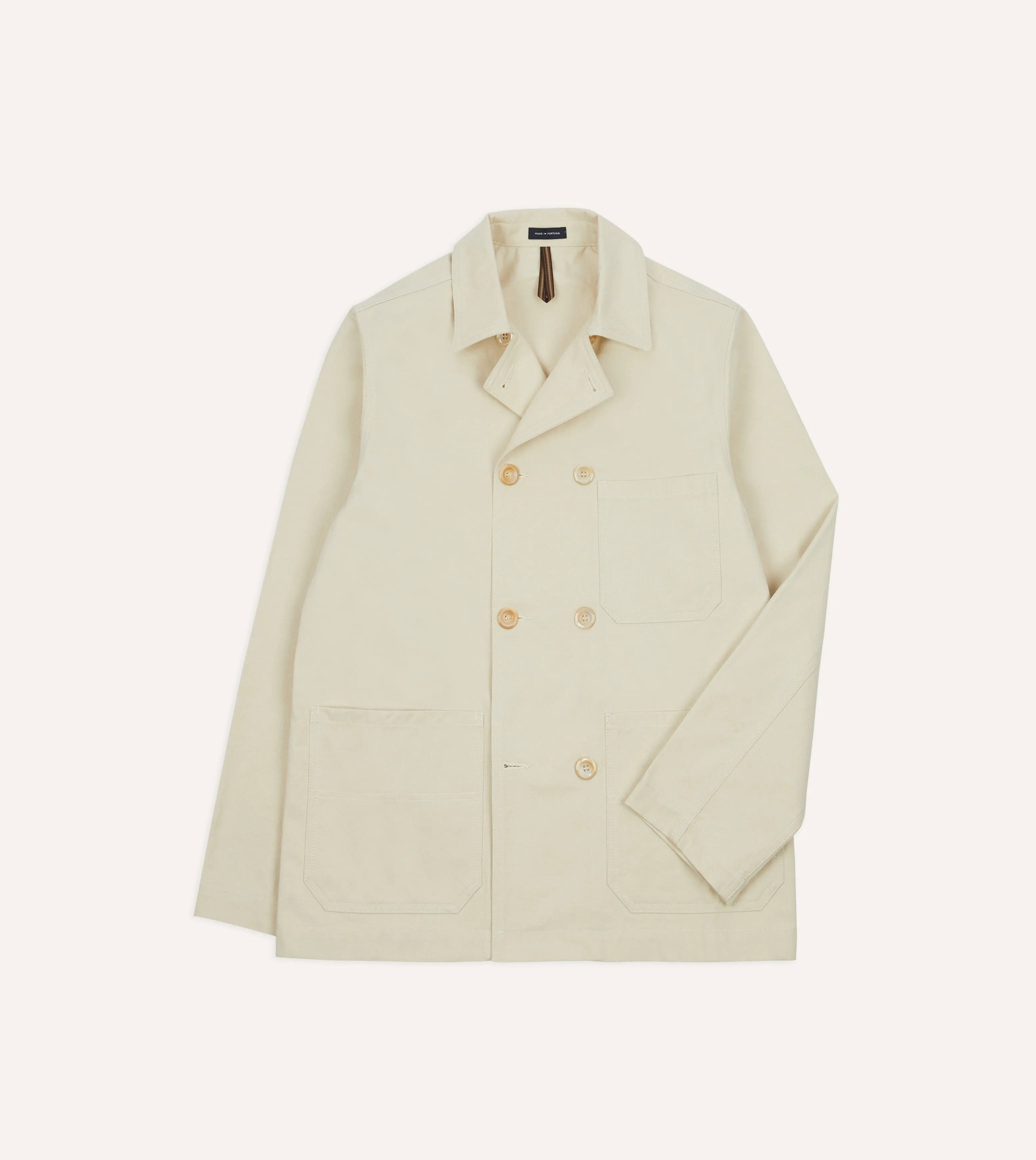 Low Maintenance Fabric Ecru Cotton Double-Breasted Chore Coat