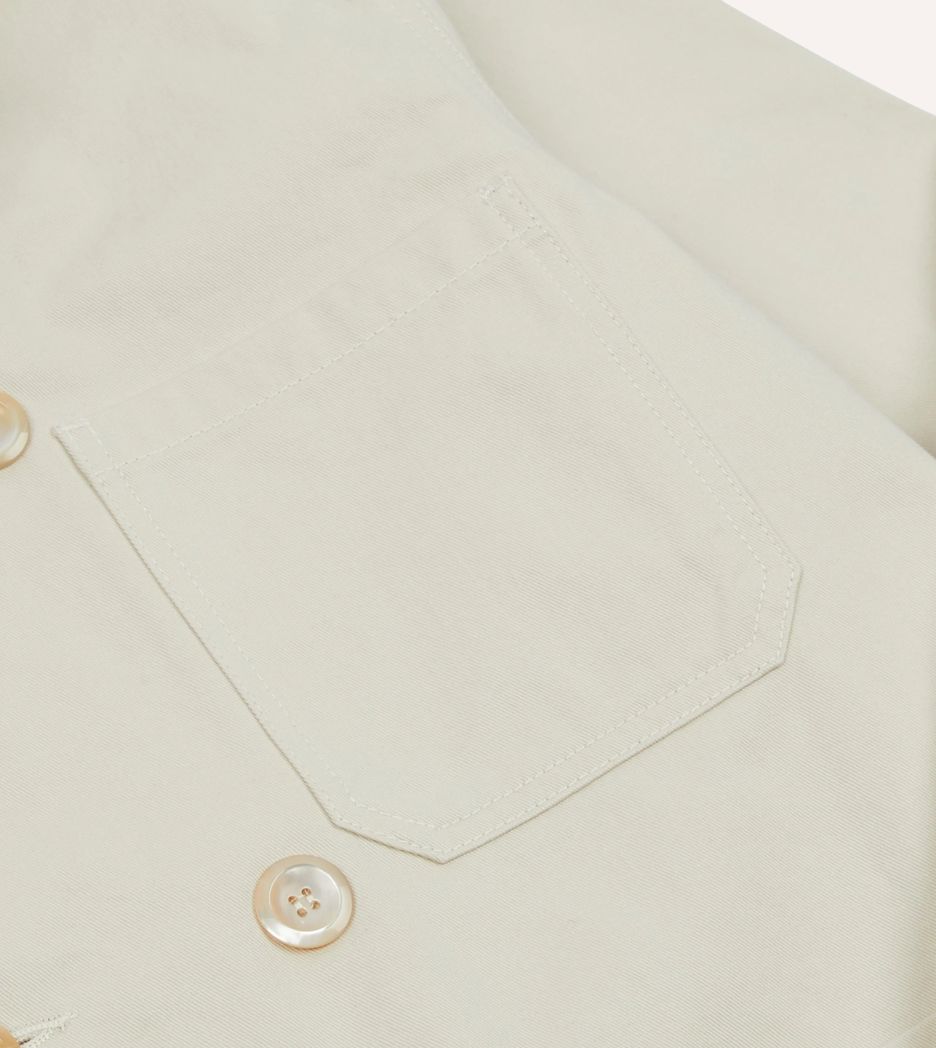 Ecru Cotton Double-Breasted Chore Coat Stretch Comfort Fit Crisp Walk Look